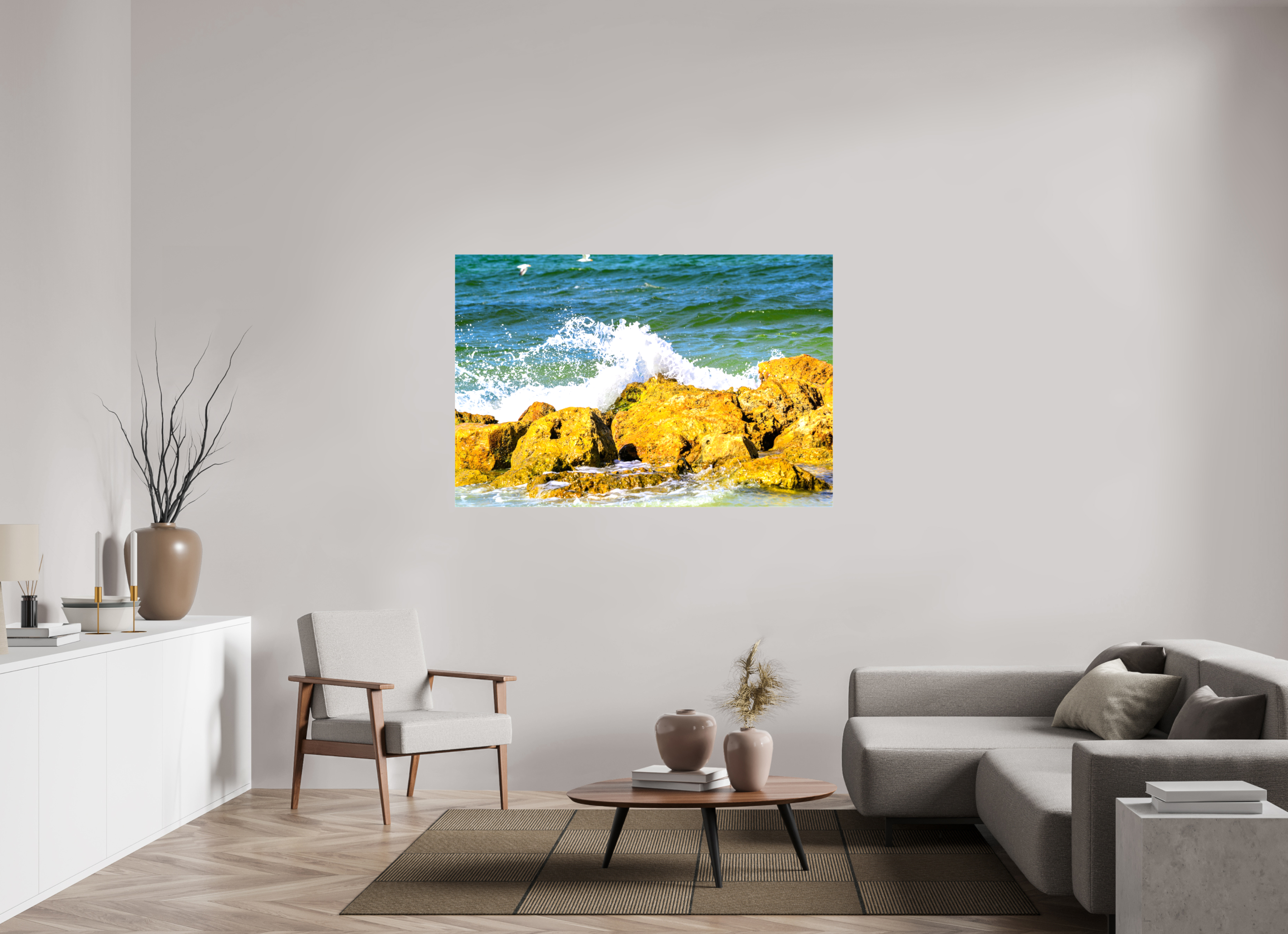 60 x 40″, Glossy Canvas on Stretcher Frame, 1,57" Wrapped Waves Breaking