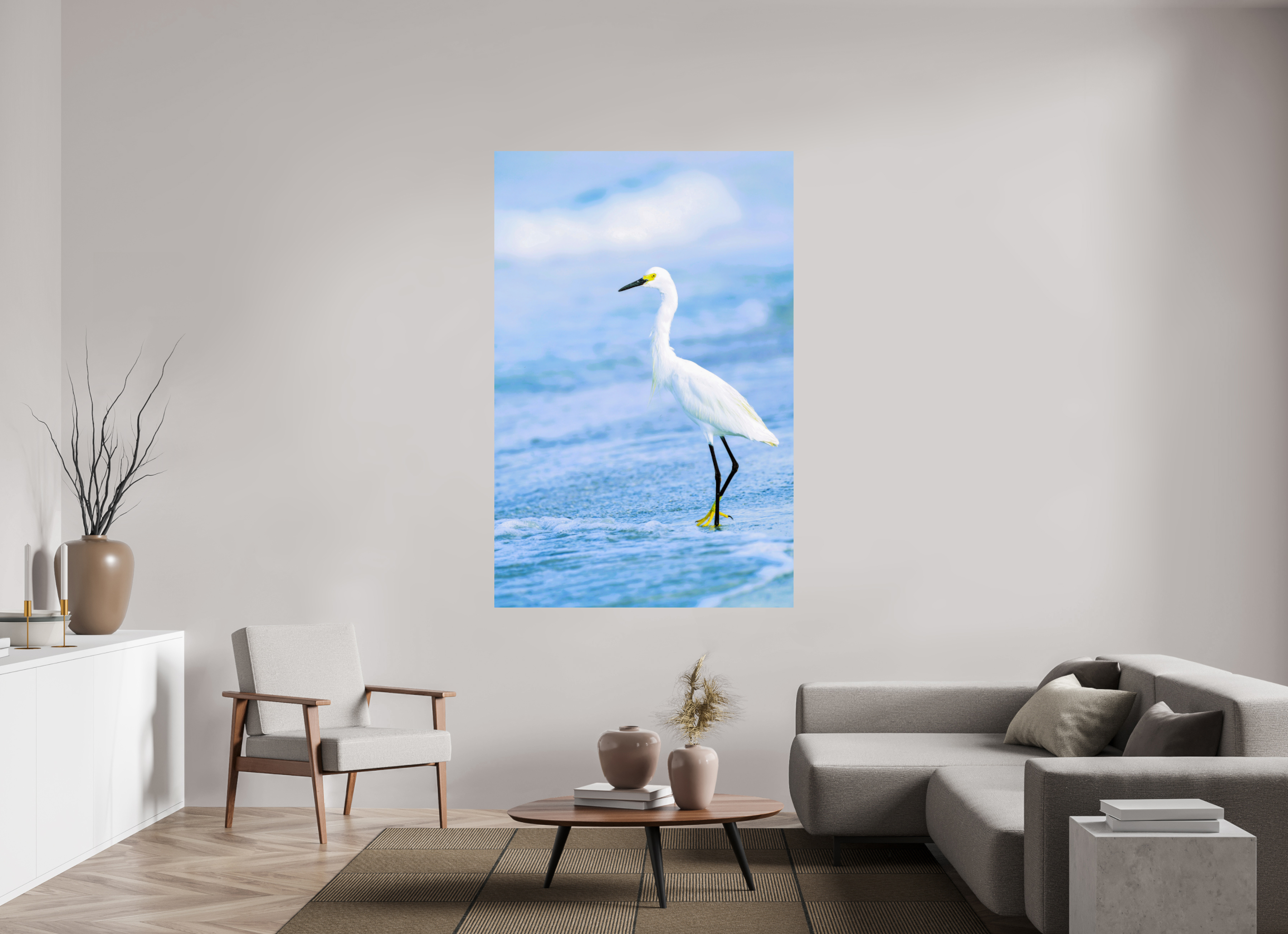47 x 71.7″, Photo Print On Fuji Crystal DP II Snowy Egret in Azure