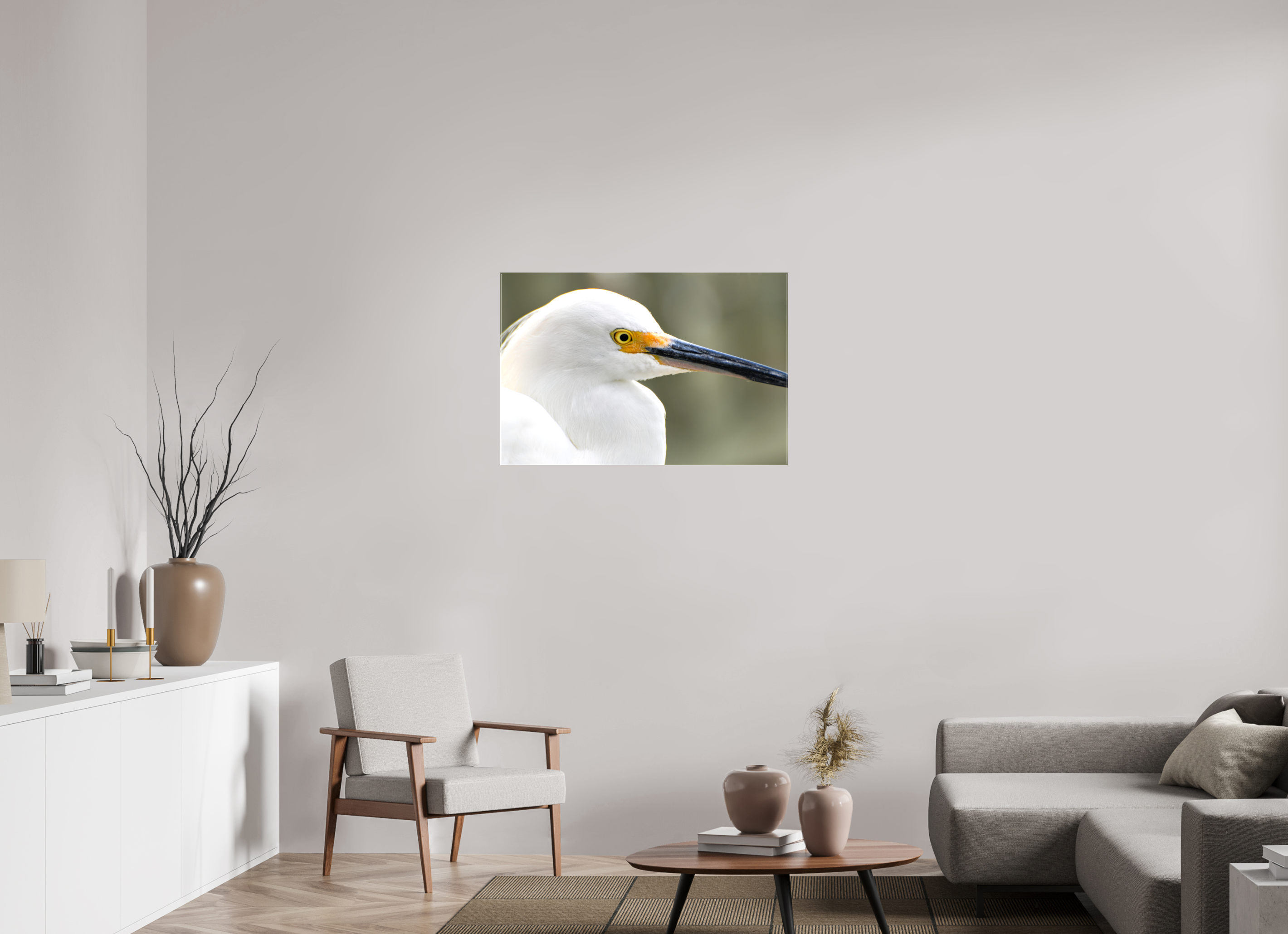 36 x 24″, Glossy Canvas on Stretcher Frame, 1,57" Wrapped The White Plume: Snowy Egret Portrait