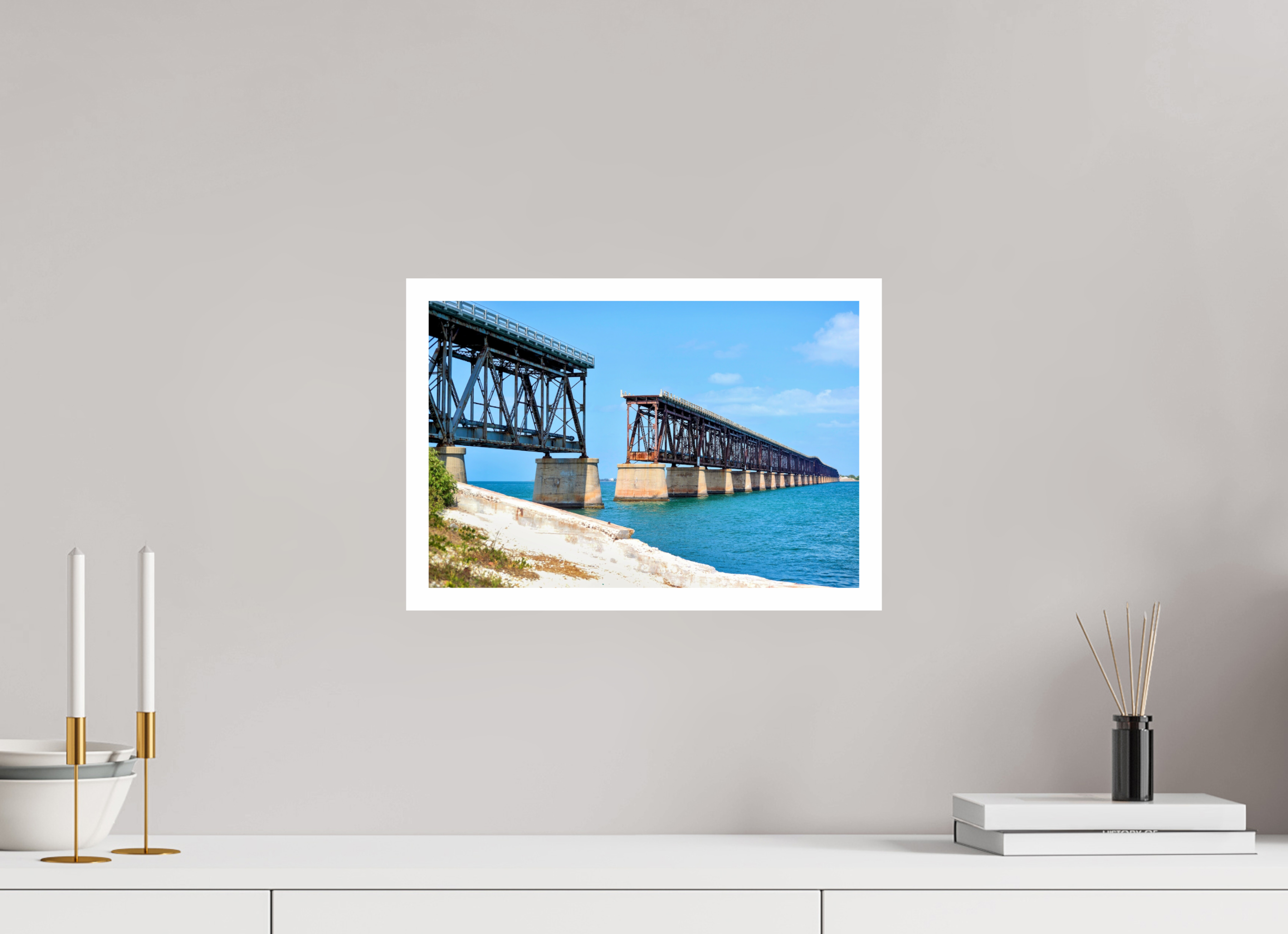 15 x 10″, Hahnemühle FineArt Pearl Print, .79" white border Old Bahia Honda Bridge