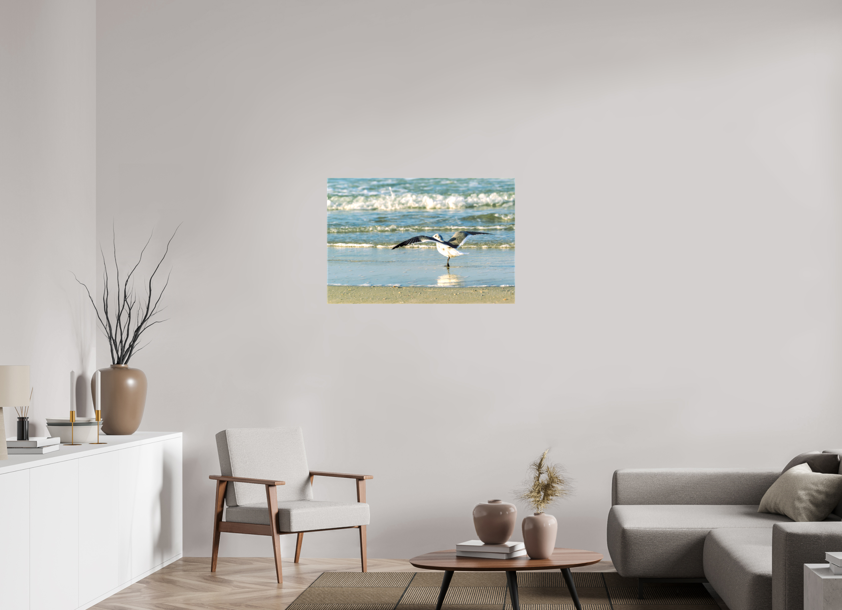36 x 24″, Glossy Canvas on Stretcher Frame, 1,57" Wrapped Laughing Gull in Motion