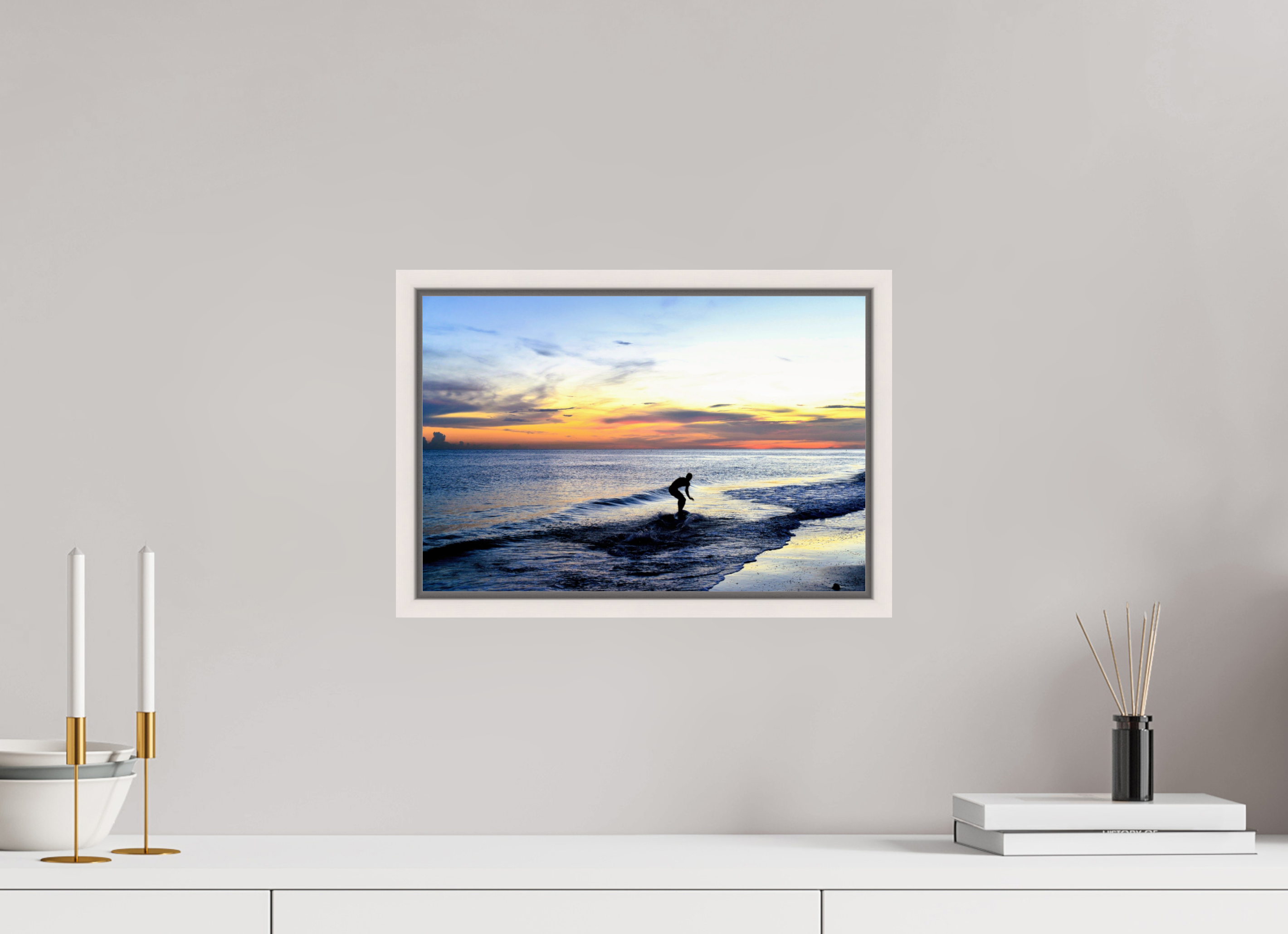 15 x 10″, Floater Frame, Basel 0.6", Maple White, Glossy Acrylic Glass Chasing the Last Light