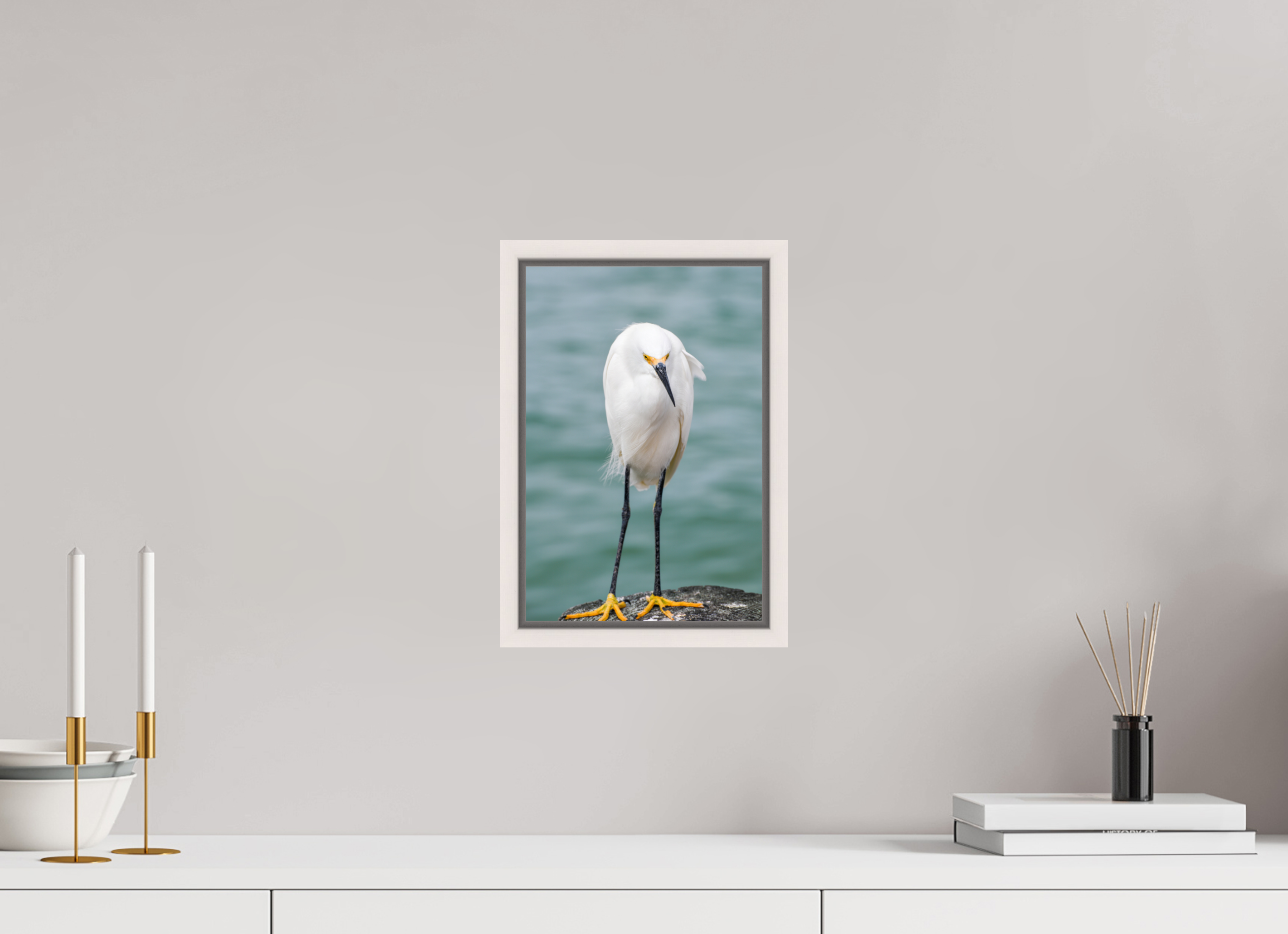 8 x 12″, Floater Frame, Basel 0.6", Maple White, Glossy Acrylic Glass The Patient Hunter