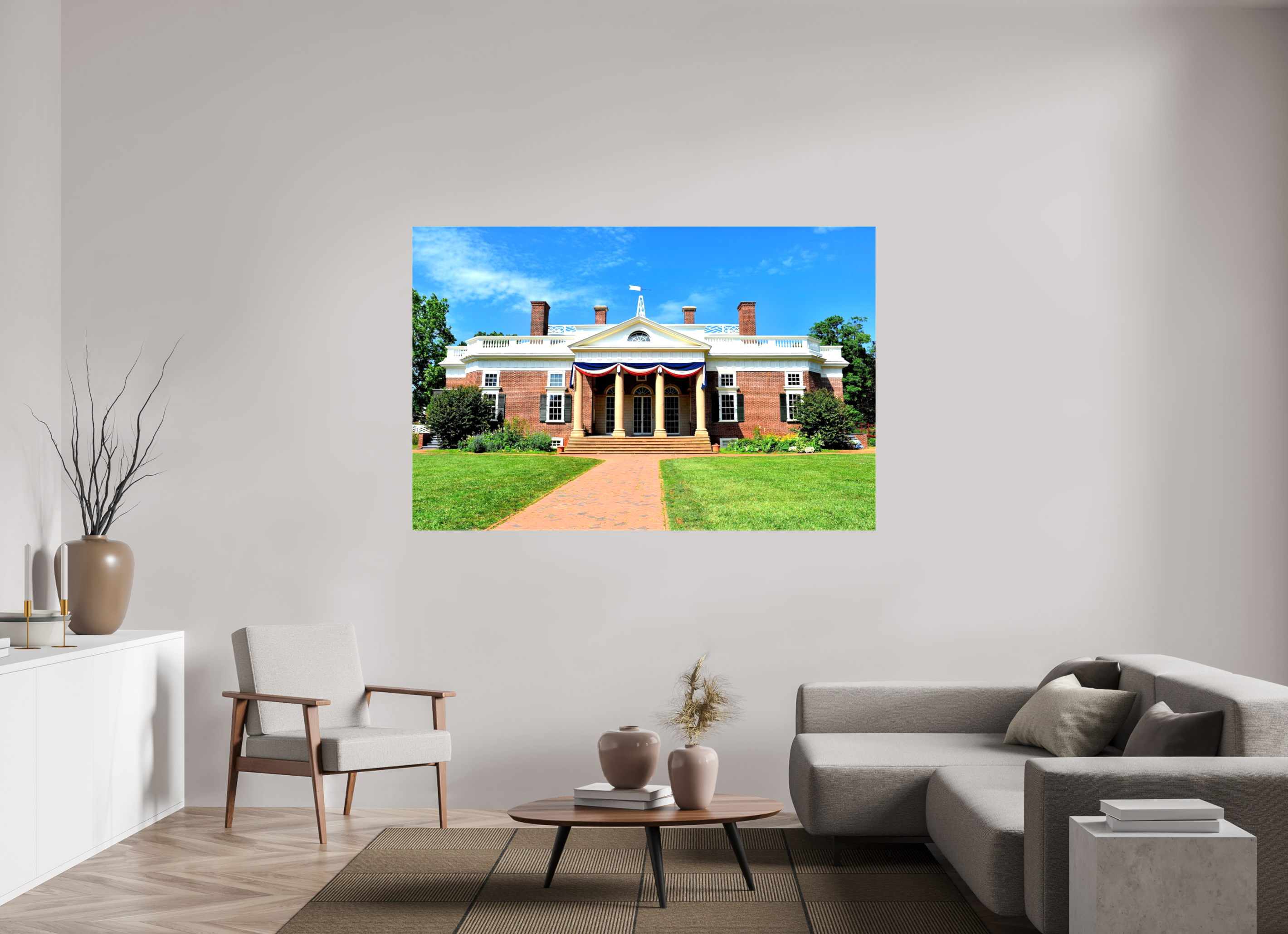 71.8 x 47″, Glossy Canvas on Stretcher Frame, 1,57" Wrapped Jefferson’s Masterpiece: Monticello at Midday