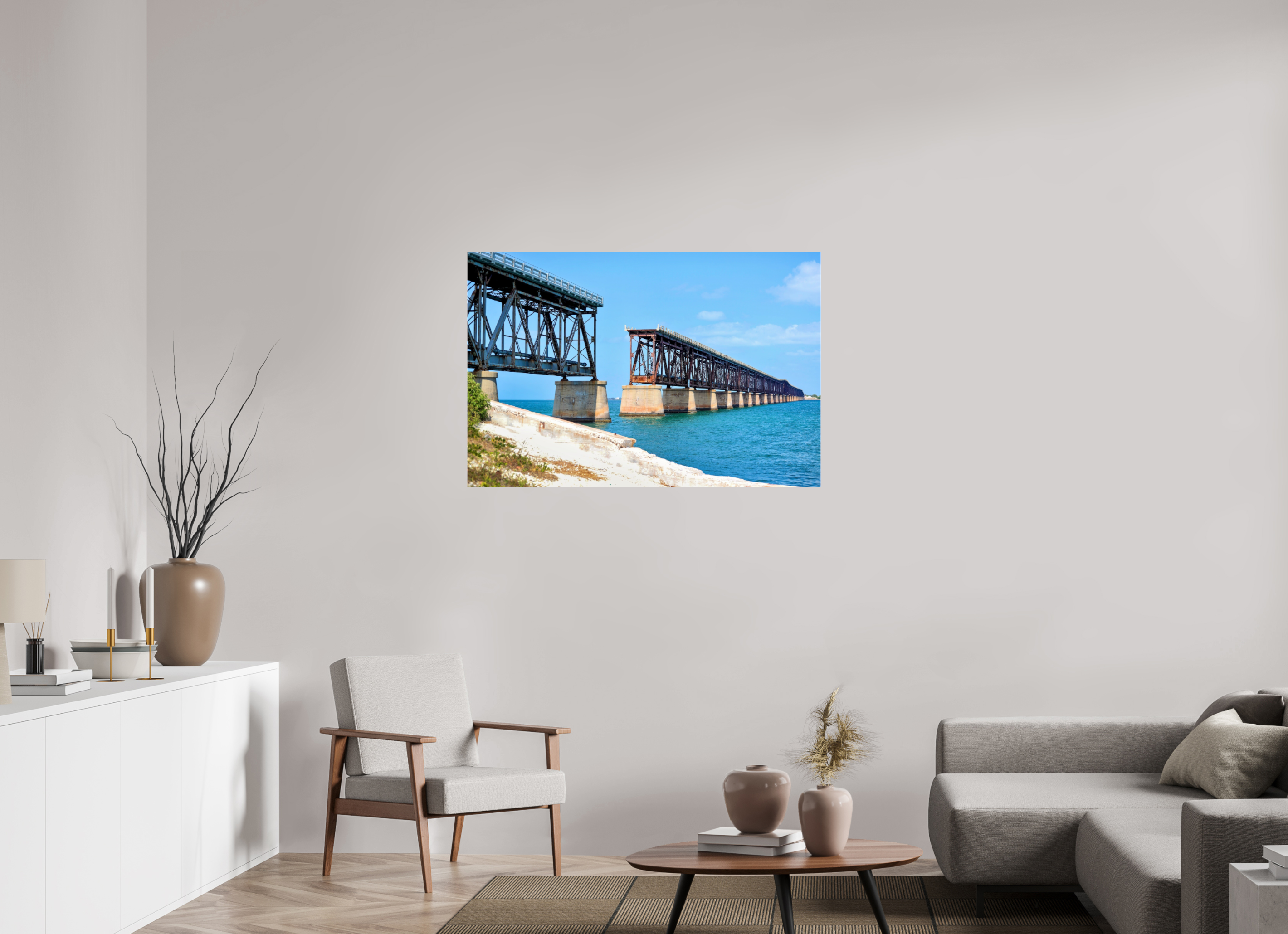 45 x 30″, Metallic Photo Print Under Acrylic Glass Old Bahia Honda Bridge