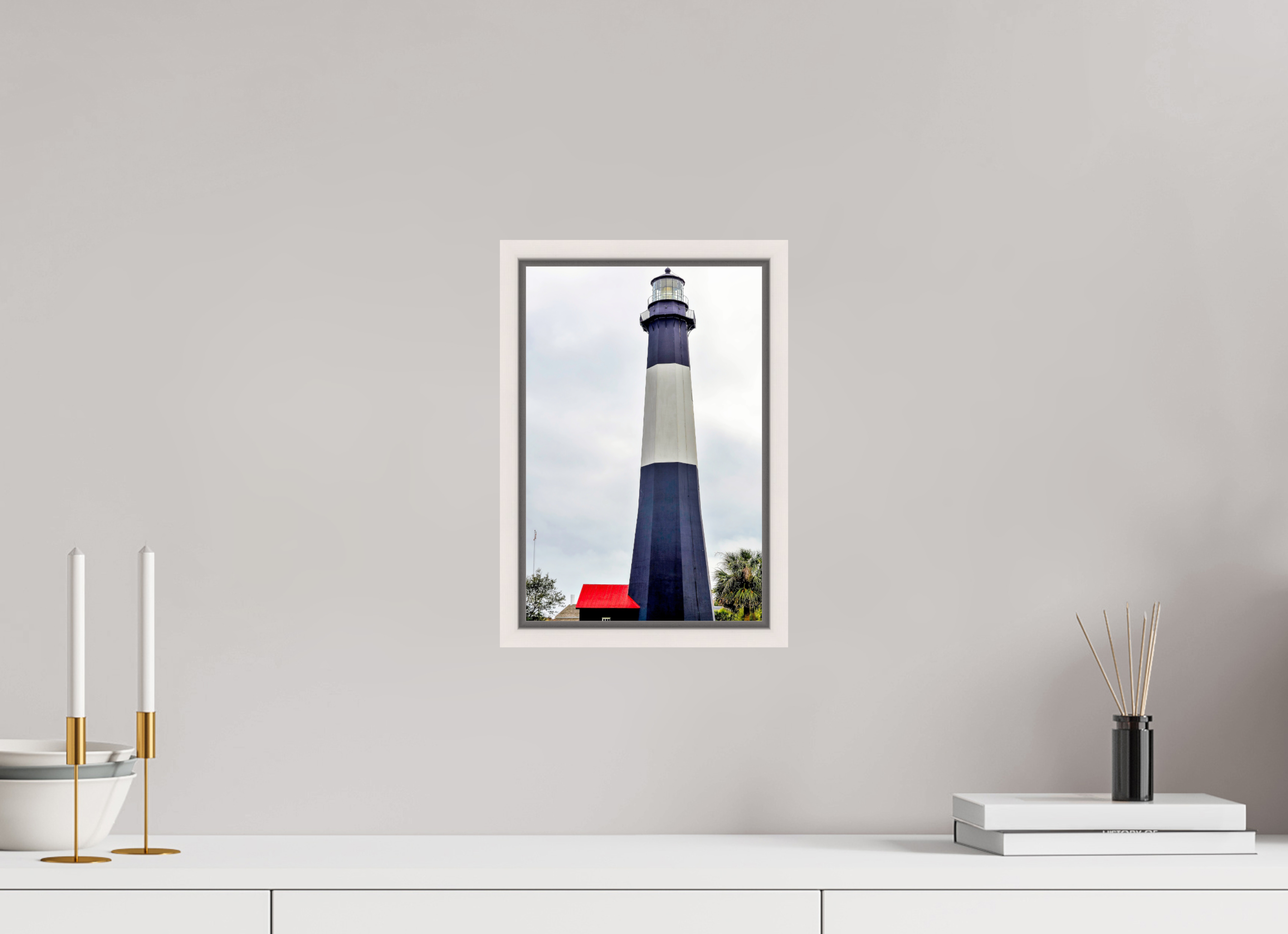 8 x 12″, Floater Frame, Basel 0.6", Maple White, Glossy Acrylic Glass Tybee Island Light Station
