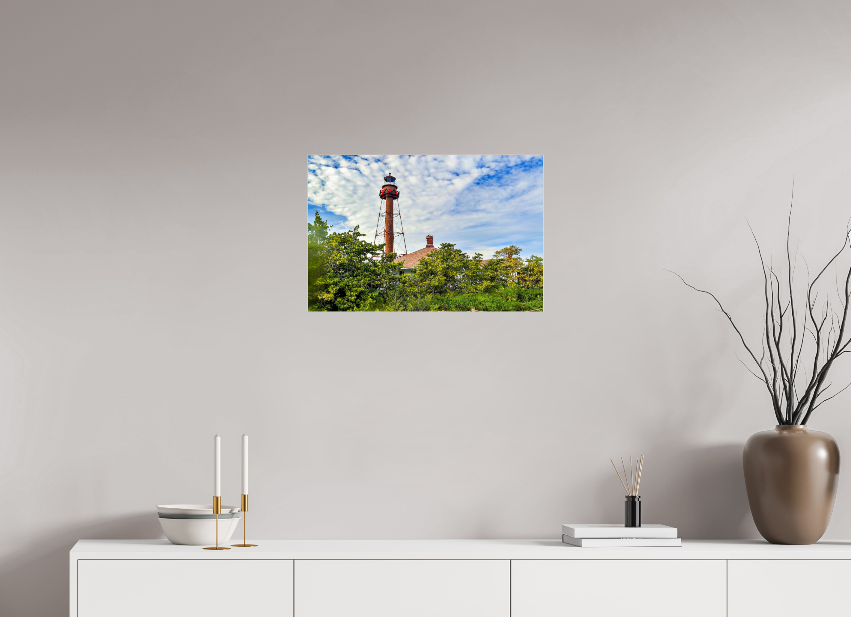 24 x 16″, Photo Print Under Acrylic Glass Sanibel Island Lighthouse – Holiday Edition