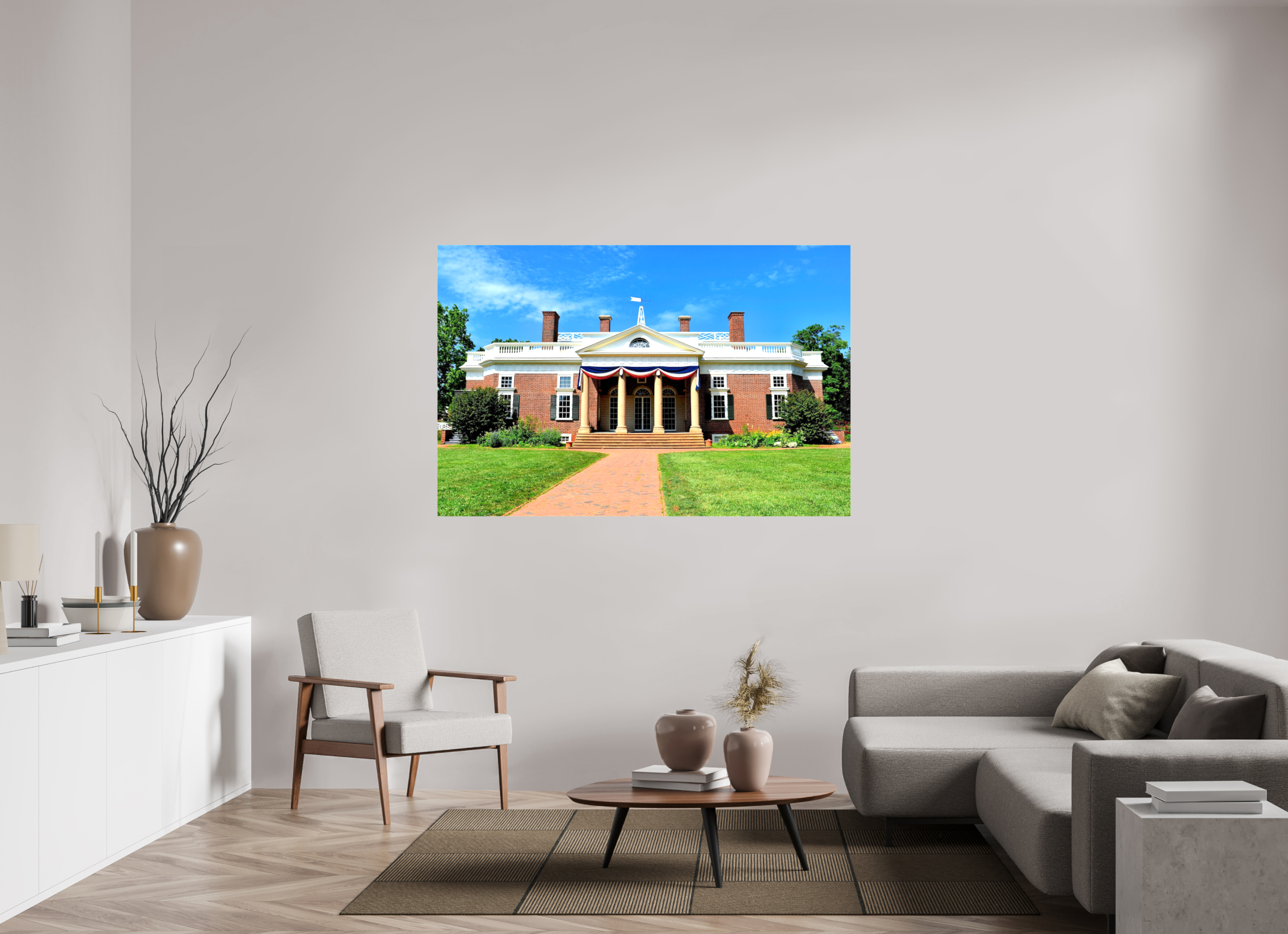65.6 x 43″, Glossy Canvas on Stretcher Frame, 1,57" Wrapped Jefferson’s Masterpiece: Monticello at Midday