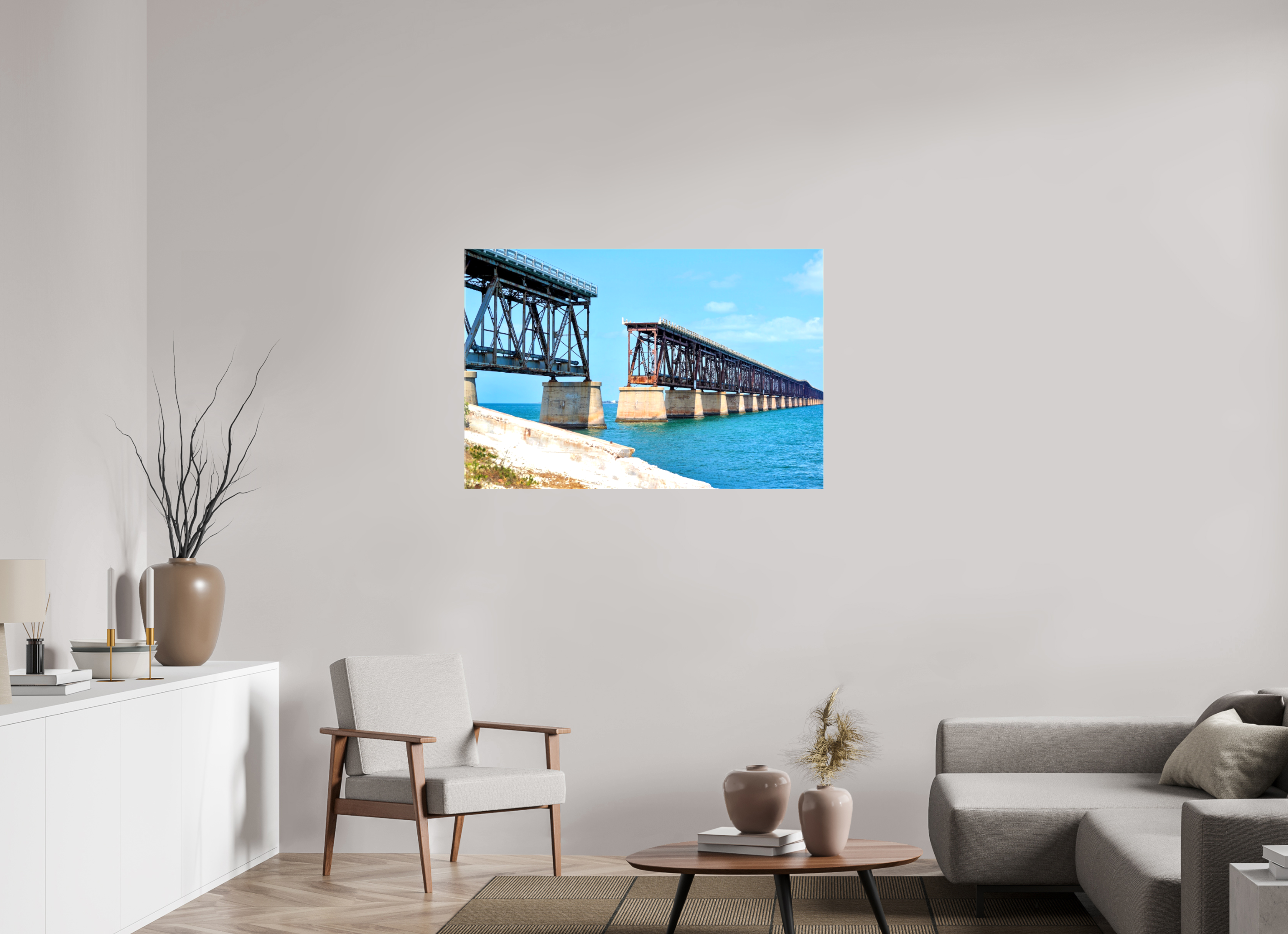 45 x 30″, Glossy Canvas on Stretcher Frame, 1,57" Wrapped Old Bahia Honda Bridge