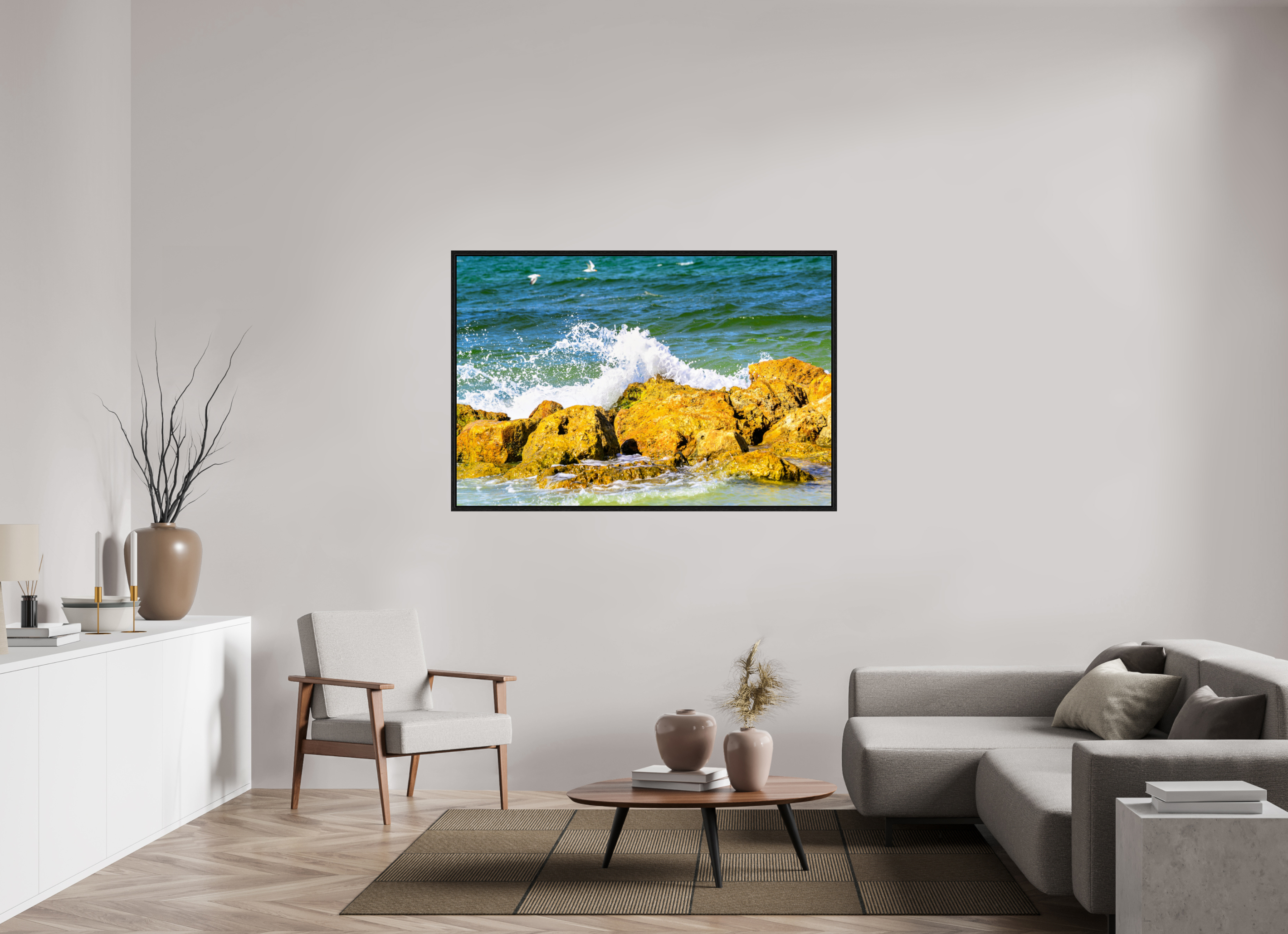 60 x 40″, Floater Frame Waves Breaking