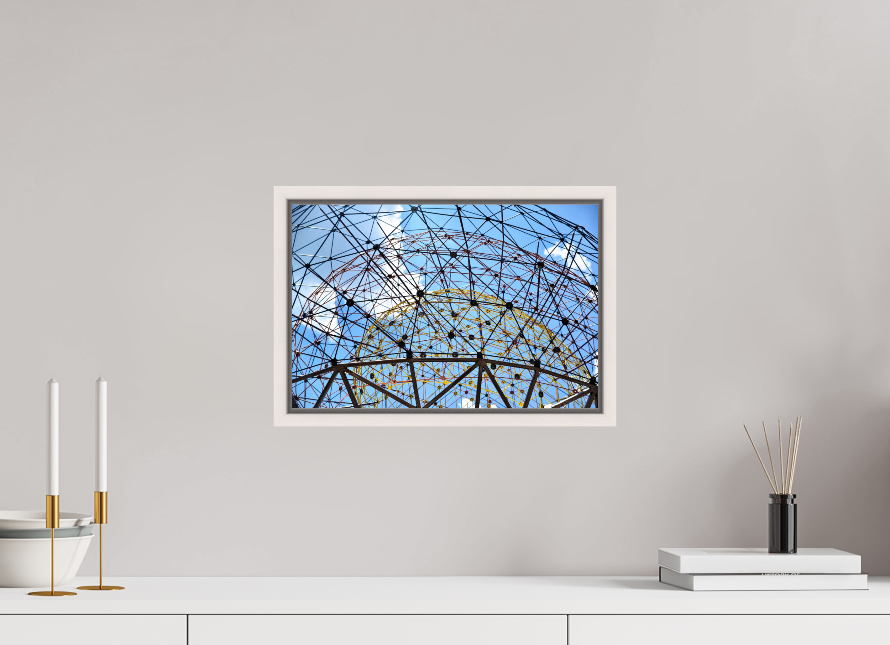 15 x 10″, Floater Frame, Basel 0.6", Maple White, Glossy Acrylic Glass Geodesic Horizon: The Tillie Fowler Memorial