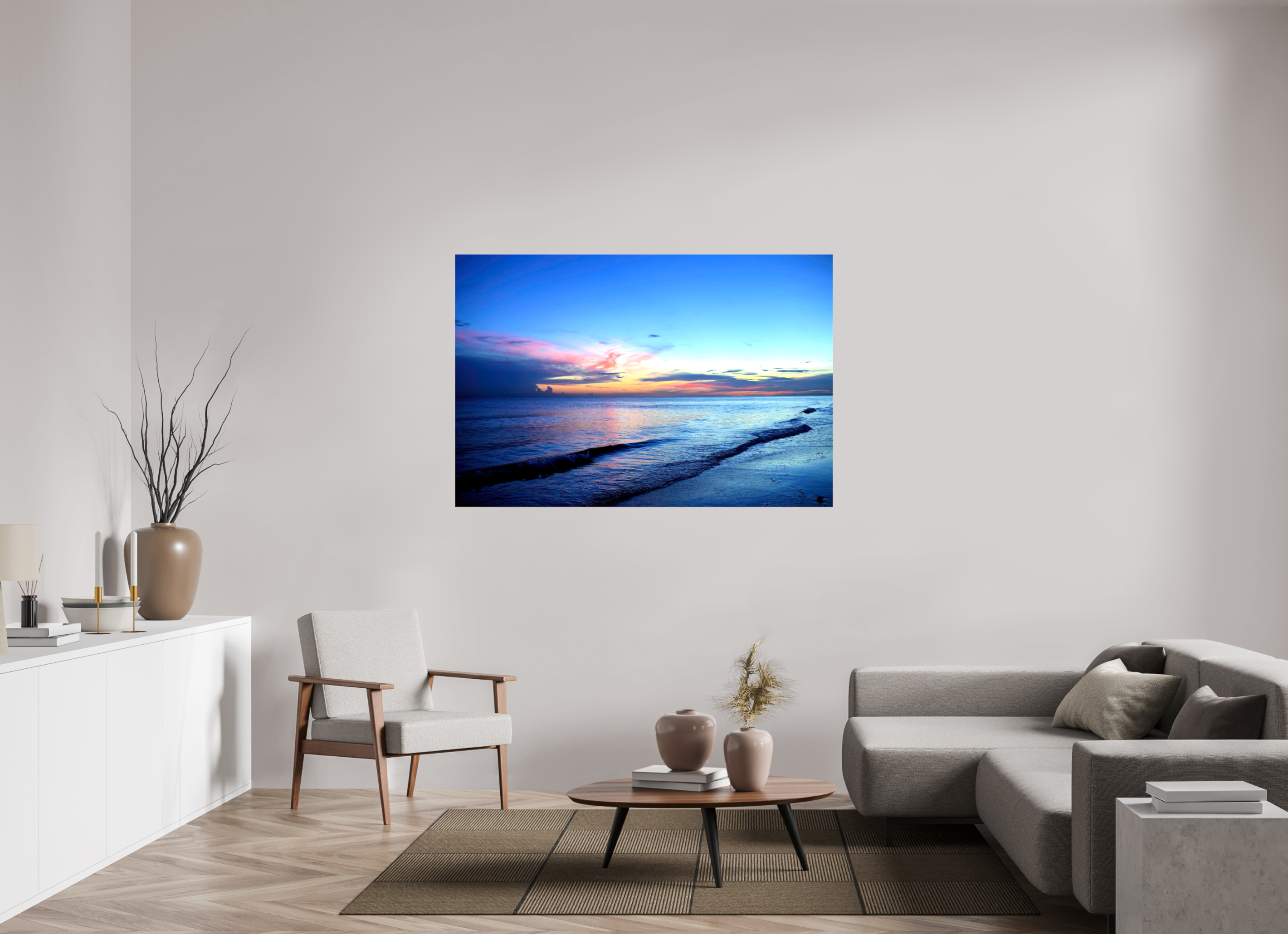 60 x 40″, Glossy Canvas on Stretcher Frame, 1,57" Wrapped Indigo Horizon