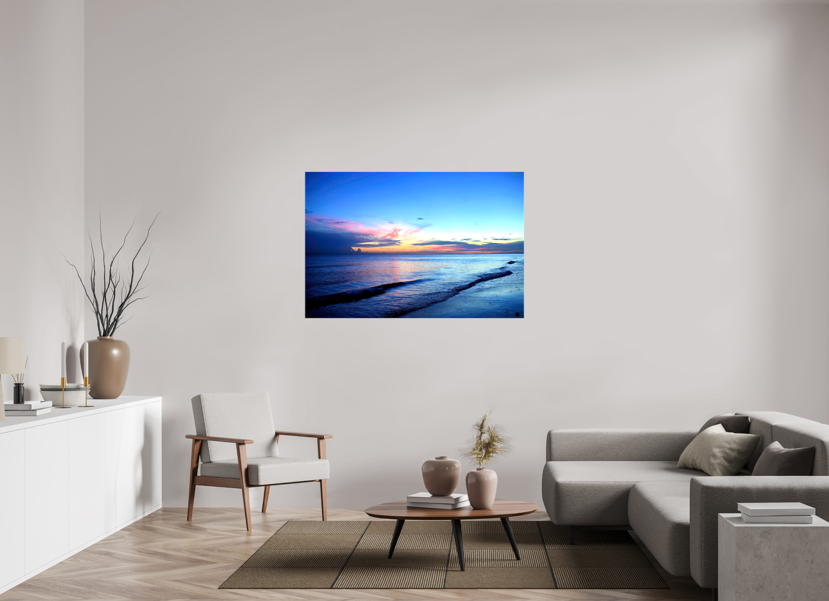 54 x 36″, Glossy Canvas on Stretcher Frame, 1,57" Wrapped Indigo Horizon