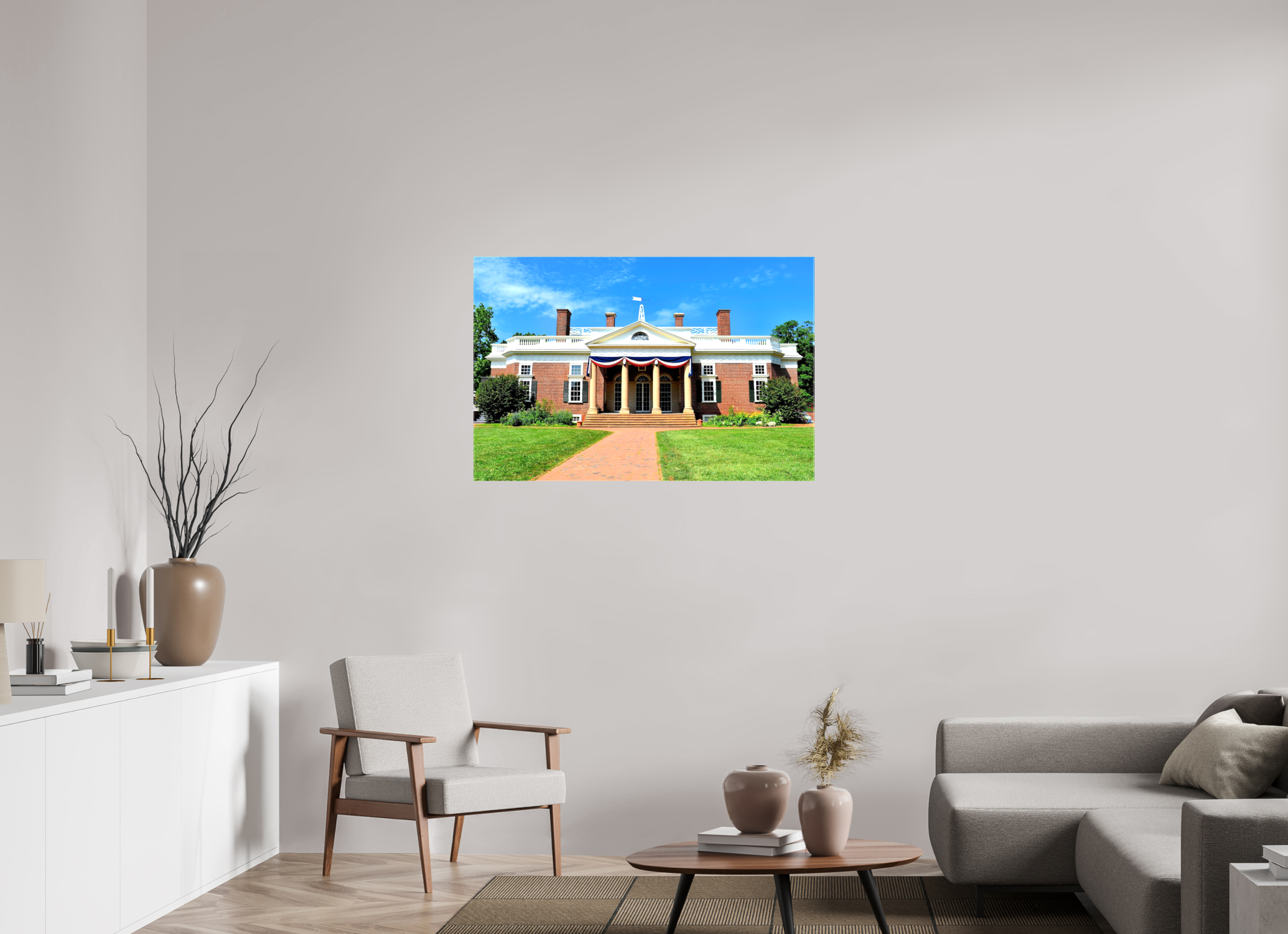 42.8 x 28″, Glossy Canvas on Stretcher Frame, 1,57" Wrapped Jefferson’s Masterpiece: Monticello at Midday