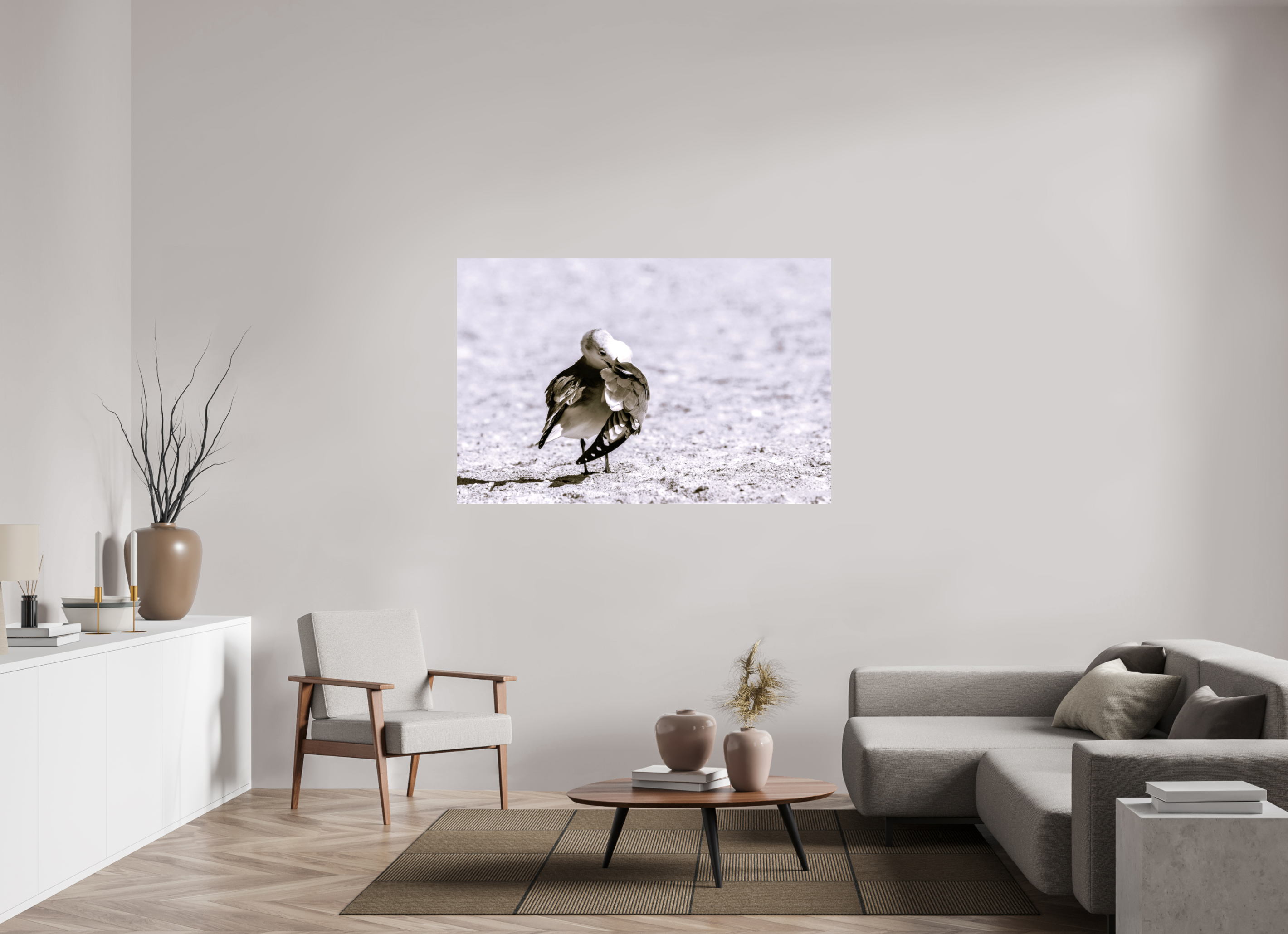59.4 x 39″, Glossy Canvas on Stretcher Frame, 1,57" Wrapped Preening Gull