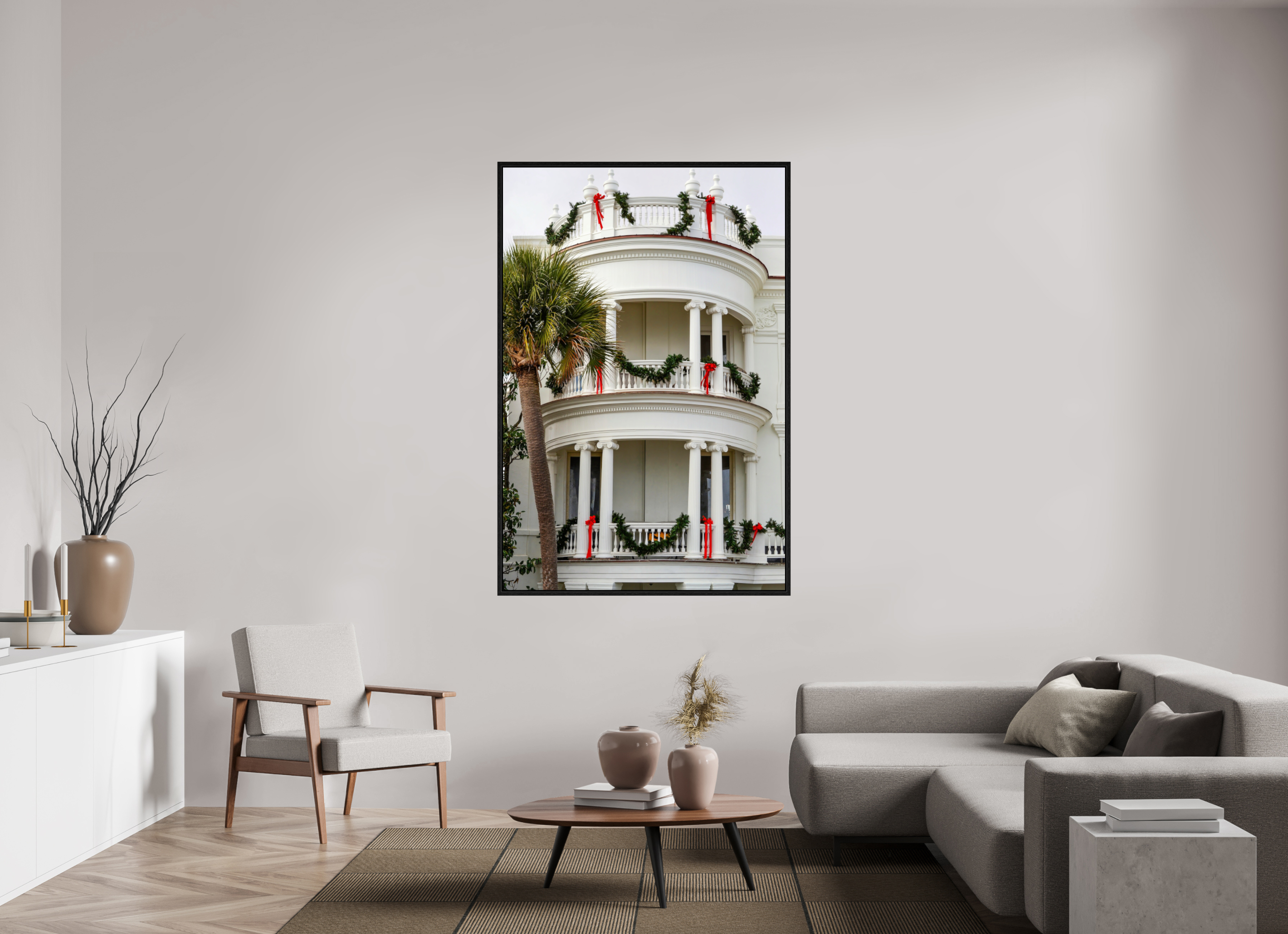 44 x 66″, Floater Frame Christmas on the Battery: Porcher-Simonds House