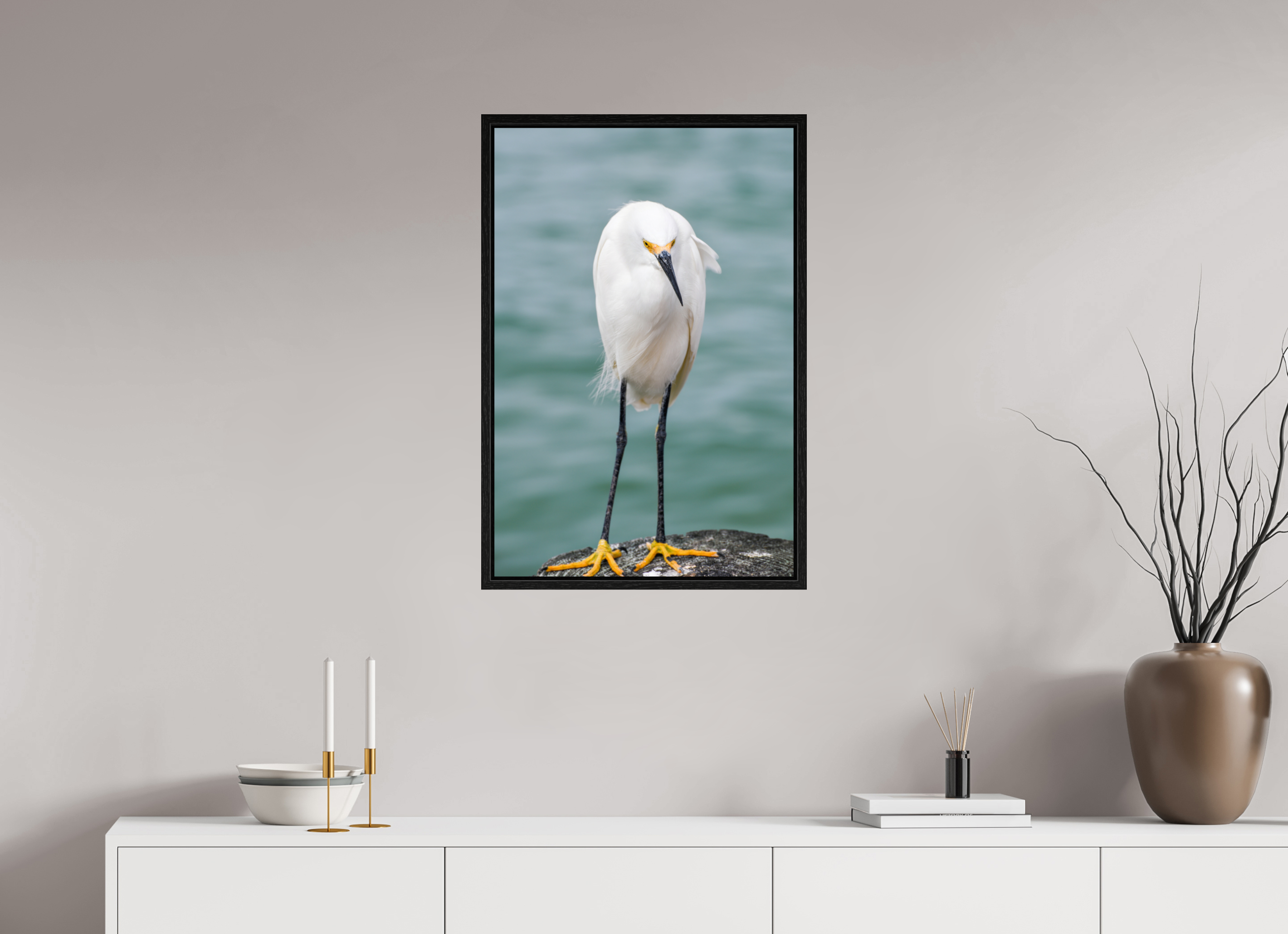 20 x 30″, Floater Frame, Basel 0.6", Black Oak, Glossy Acrylic Glass The Patient Hunter