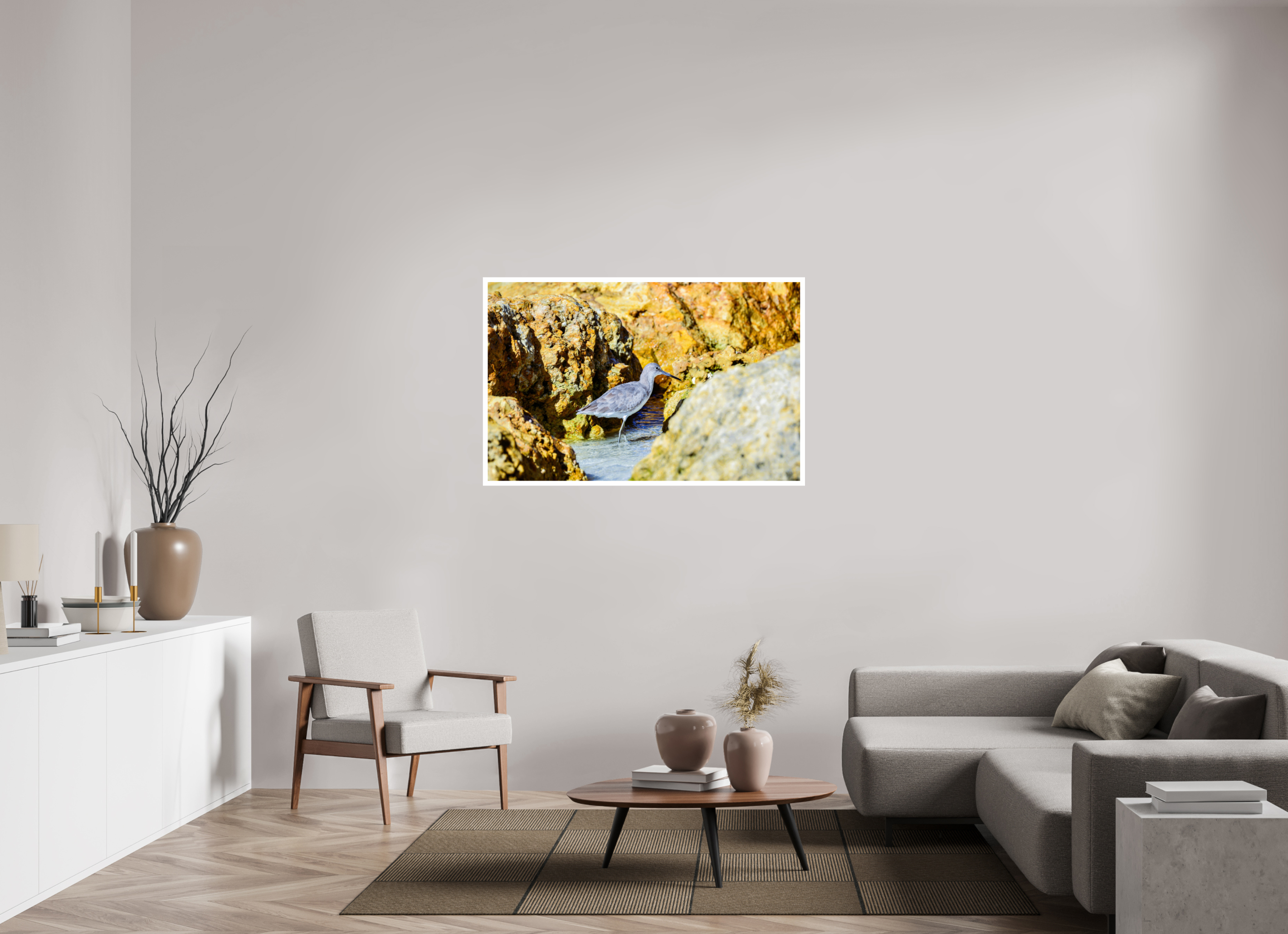 50.3 x 32″, Hahnemühle FineArt Pearl Print, .79" white border The Hiding Willet