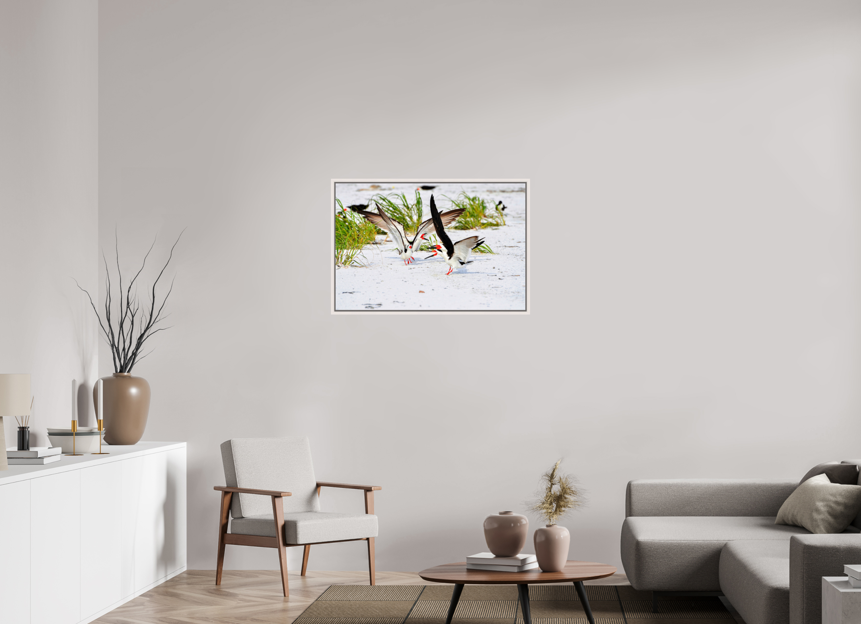 36 x 24″, Floater Frame, Basel 0.6", Maple White, Glossy Acrylic Glass The Skimmer Dance