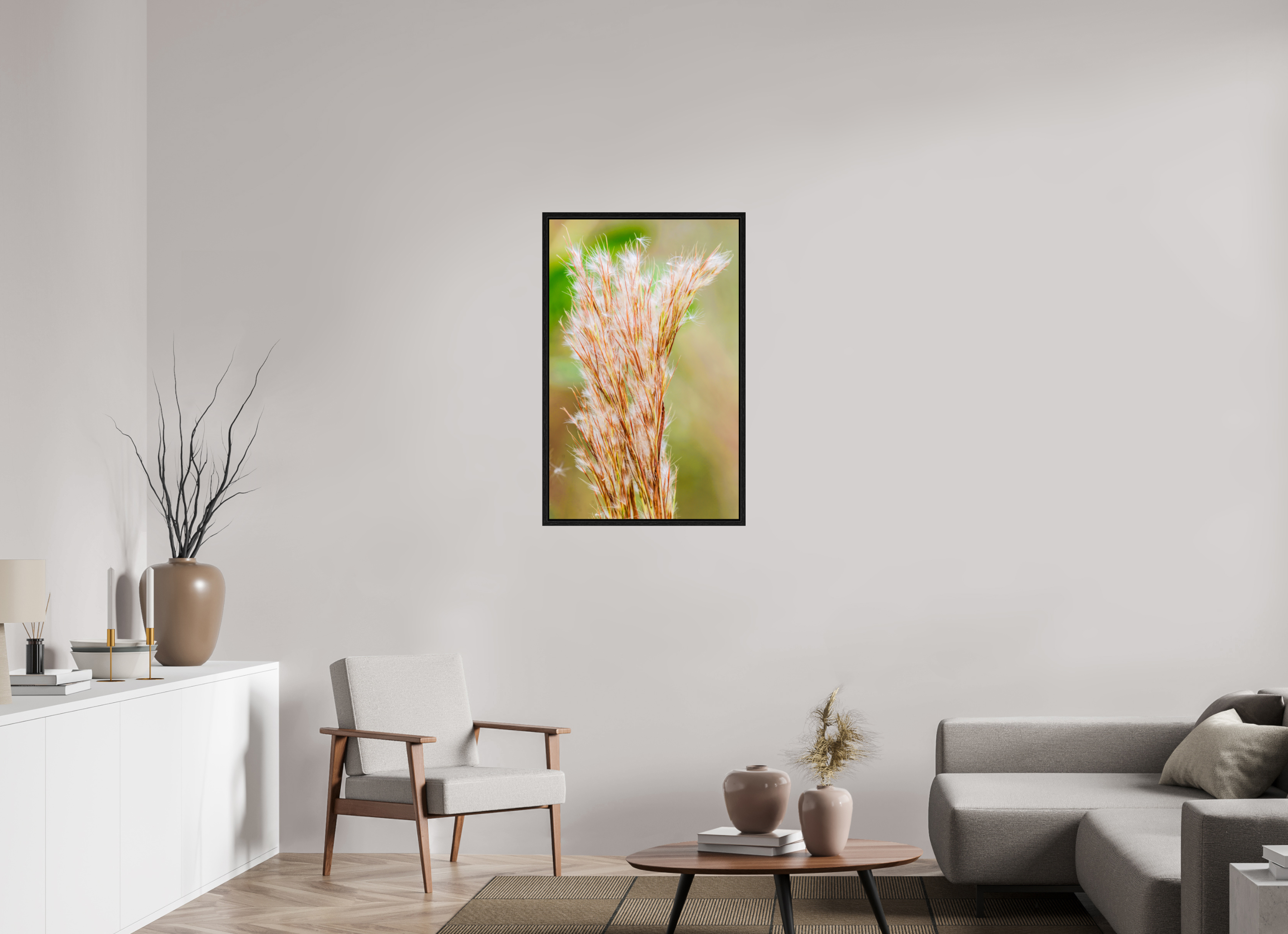 24 x 38″, Floater Frame Bushy Bluestem in the Breeze