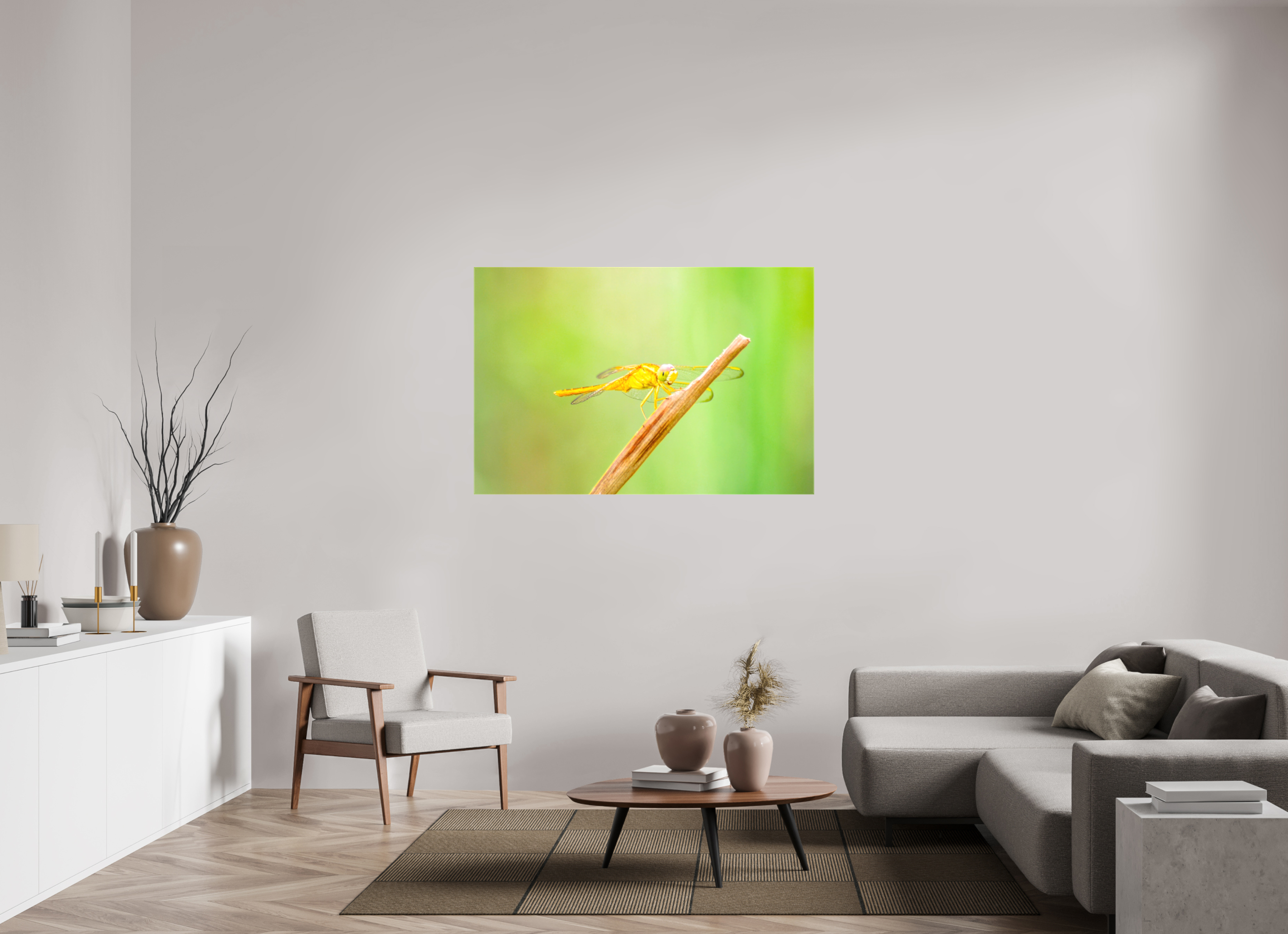 54 x 36″, Glossy Canvas on Stretcher Frame, 1,57" Wrapped Sun-Drenched Golden Scarlet Skimmer