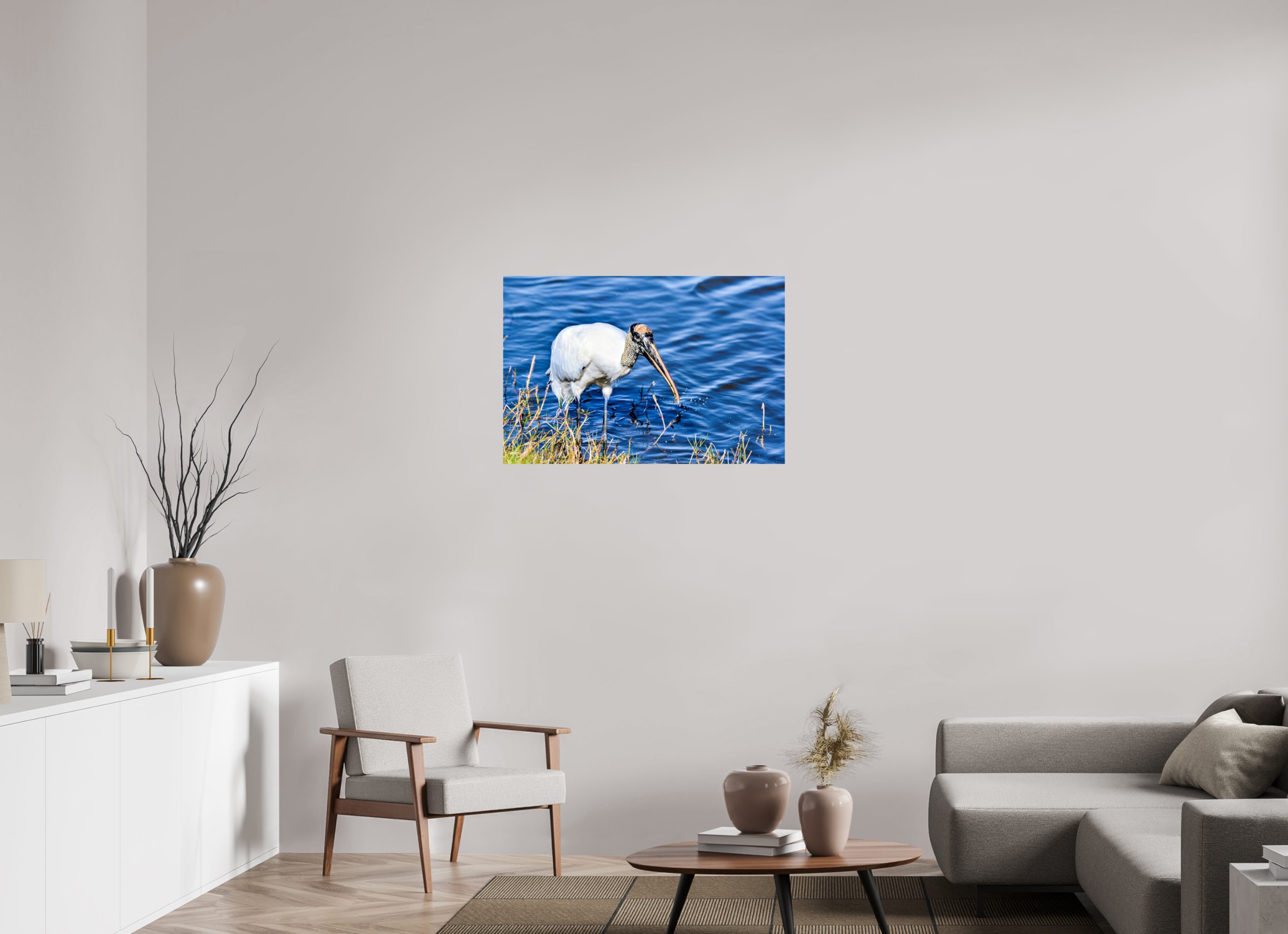 36 x 24″, Photo Print On Fuji Crystal DP II The Morning Catch: Wood Stork in Action