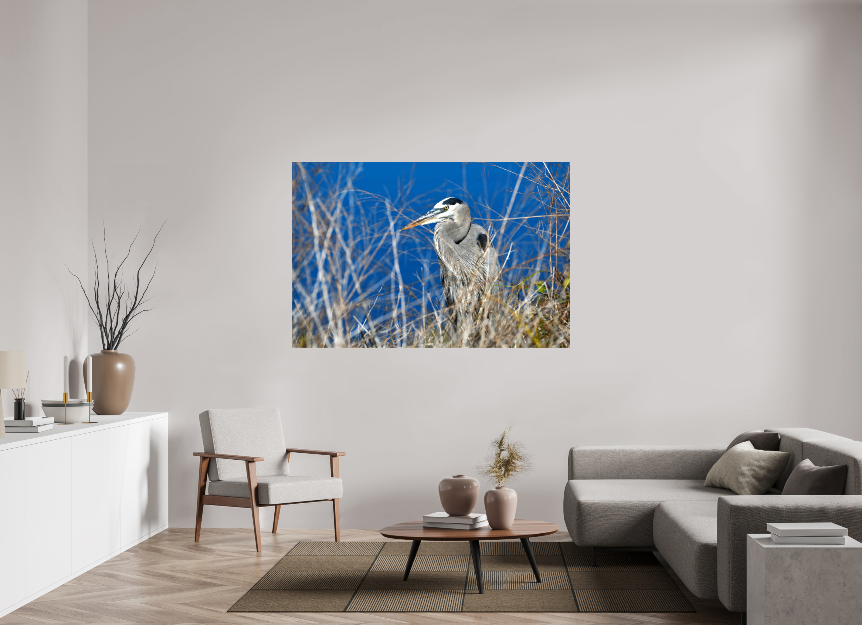66 x 44″, Glossy Canvas on Stretcher Frame, 1,57" Wrapped Hidden Majesty: Great Blue Heron