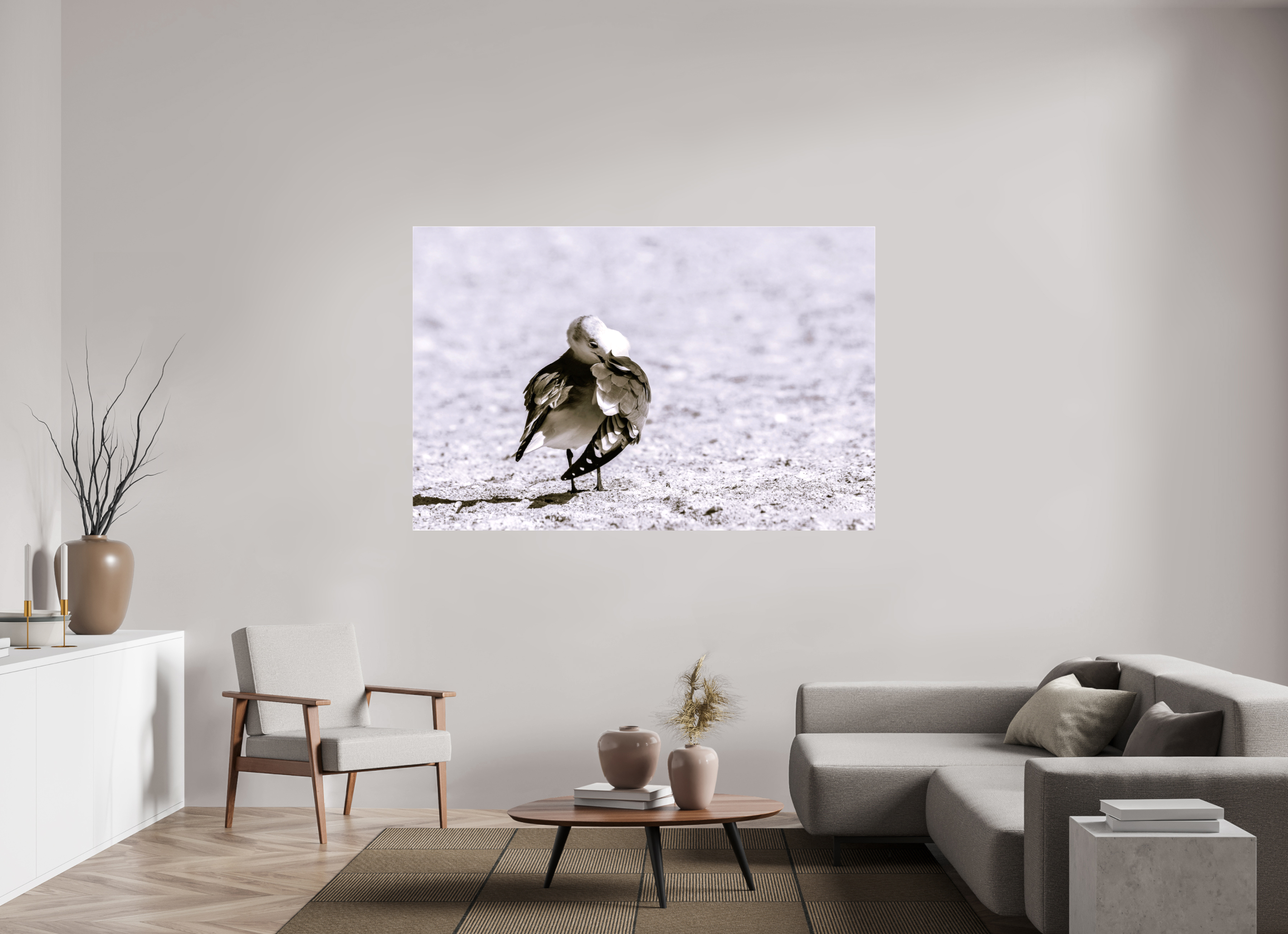 71.7 x 47″, Glossy Canvas on Stretcher Frame, 1,57" Wrapped Preening Gull