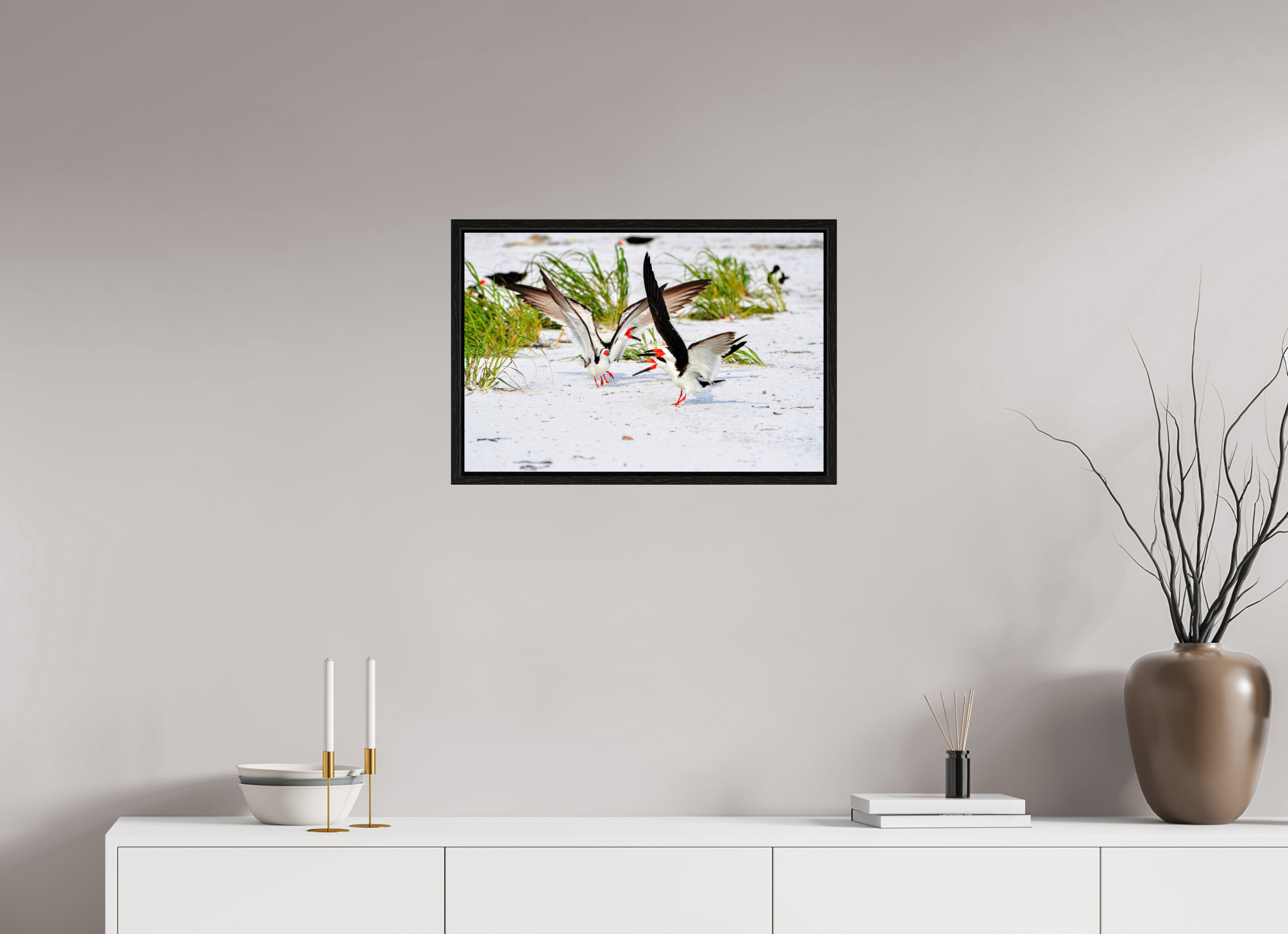 24 x 16″, Floater Frame, Basel 0.6", Black Oak, Glossy Acrylic Glass The Skimmer Dance