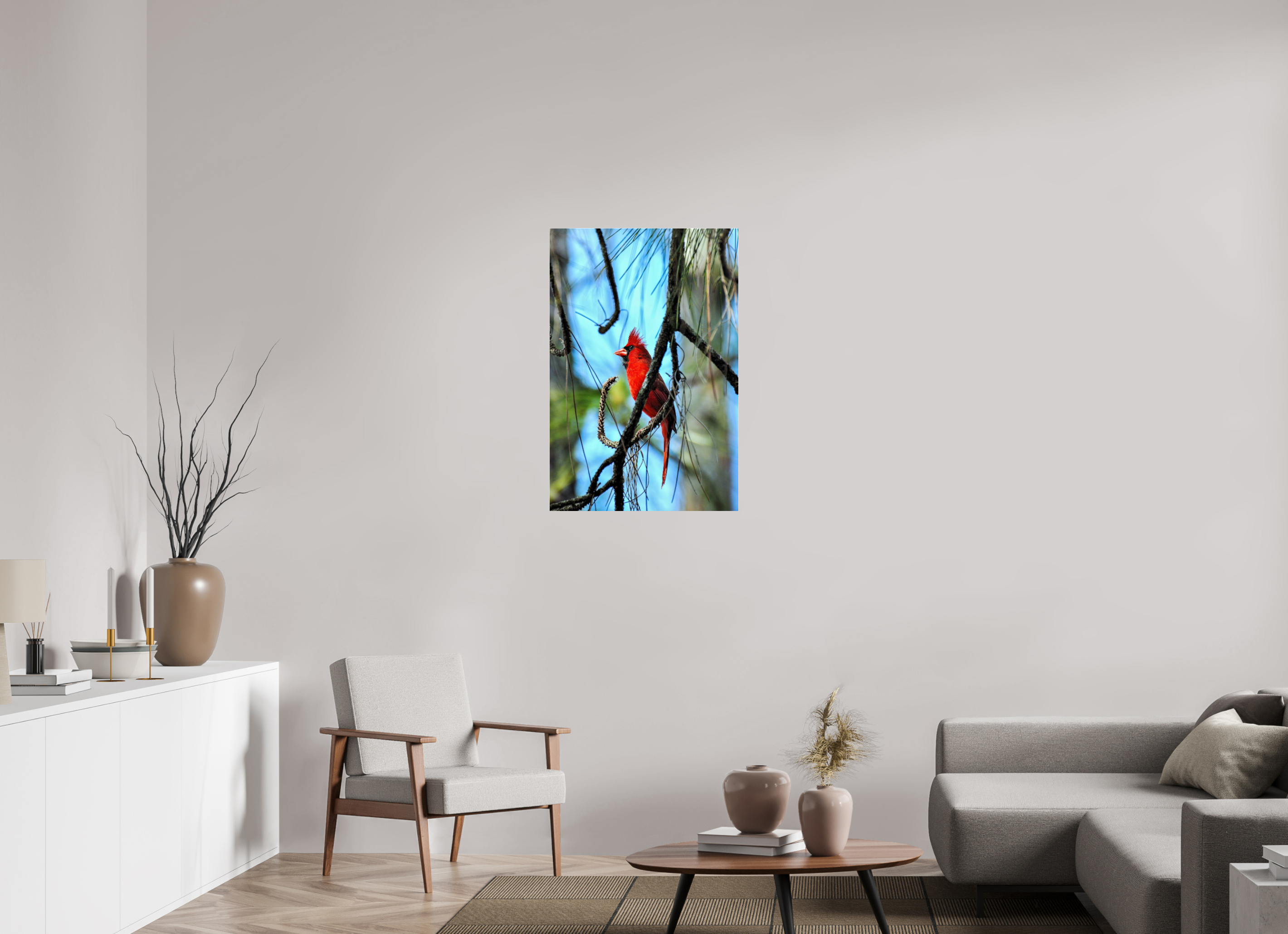 24 x 36″, Metallic Photo Print Under Acrylic Glass The Corkscrew Cardinal