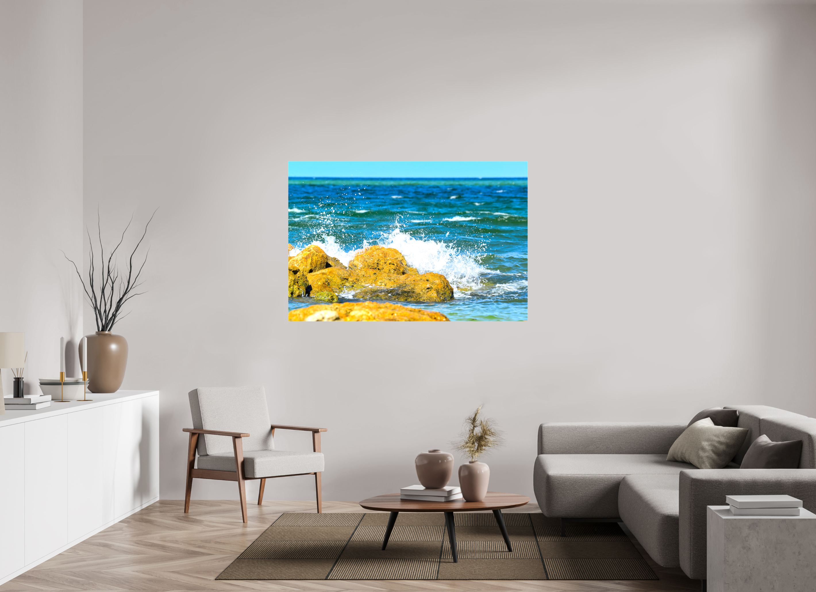 60 x 40″, Glossy Canvas on Stretcher Frame, 1,57" Wrapped The Ocean’s Impact