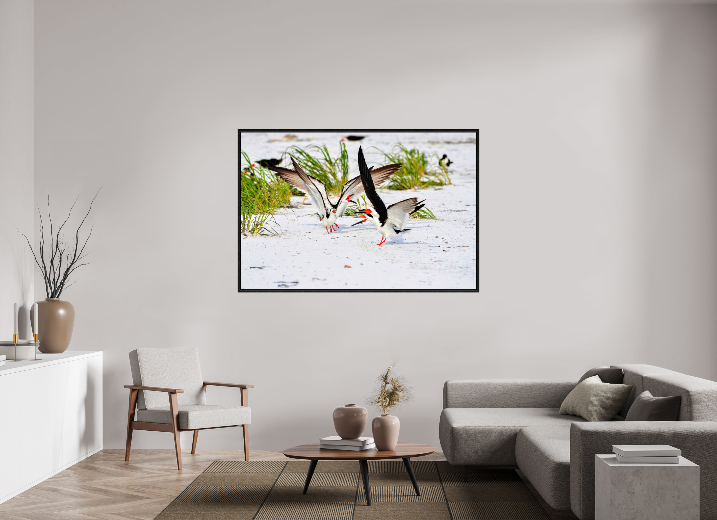 66 x 44″, Floater Frame, Basel 0.6", Black Oak, Glossy Acrylic Glass The Skimmer Dance
