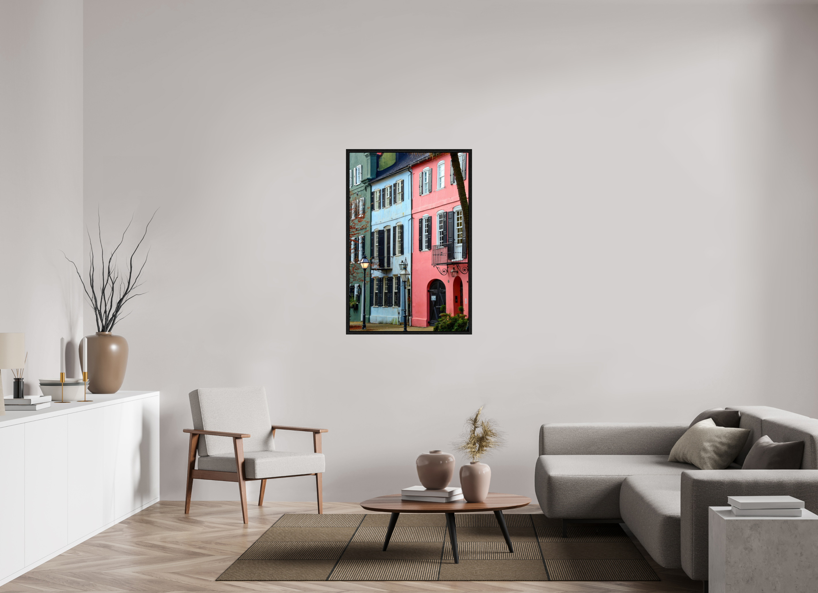 30 x 45″, Floater Frame Rainbow Row
