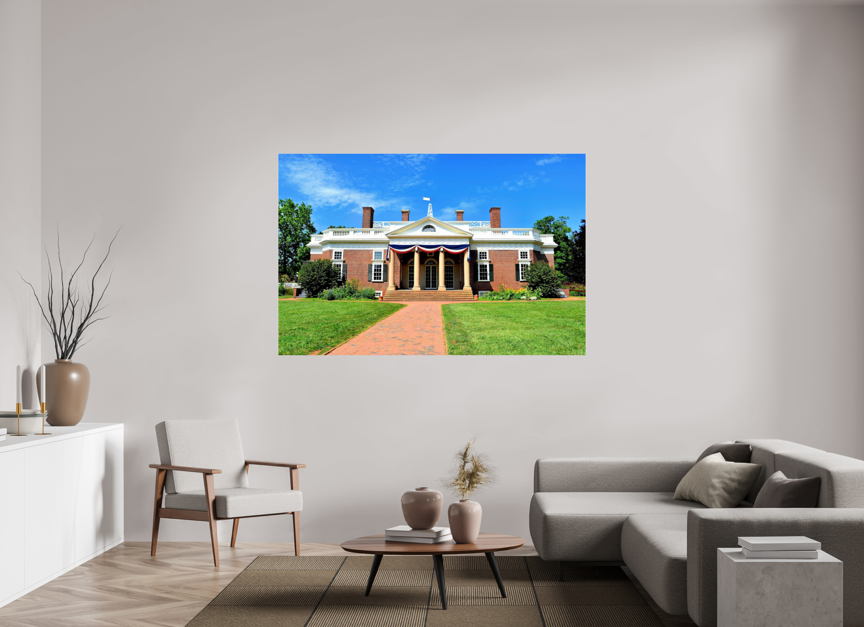 71.8 x 47″, Metallic Photo Print Under Acrylic Glass Jefferson’s Masterpiece: Monticello at Midday