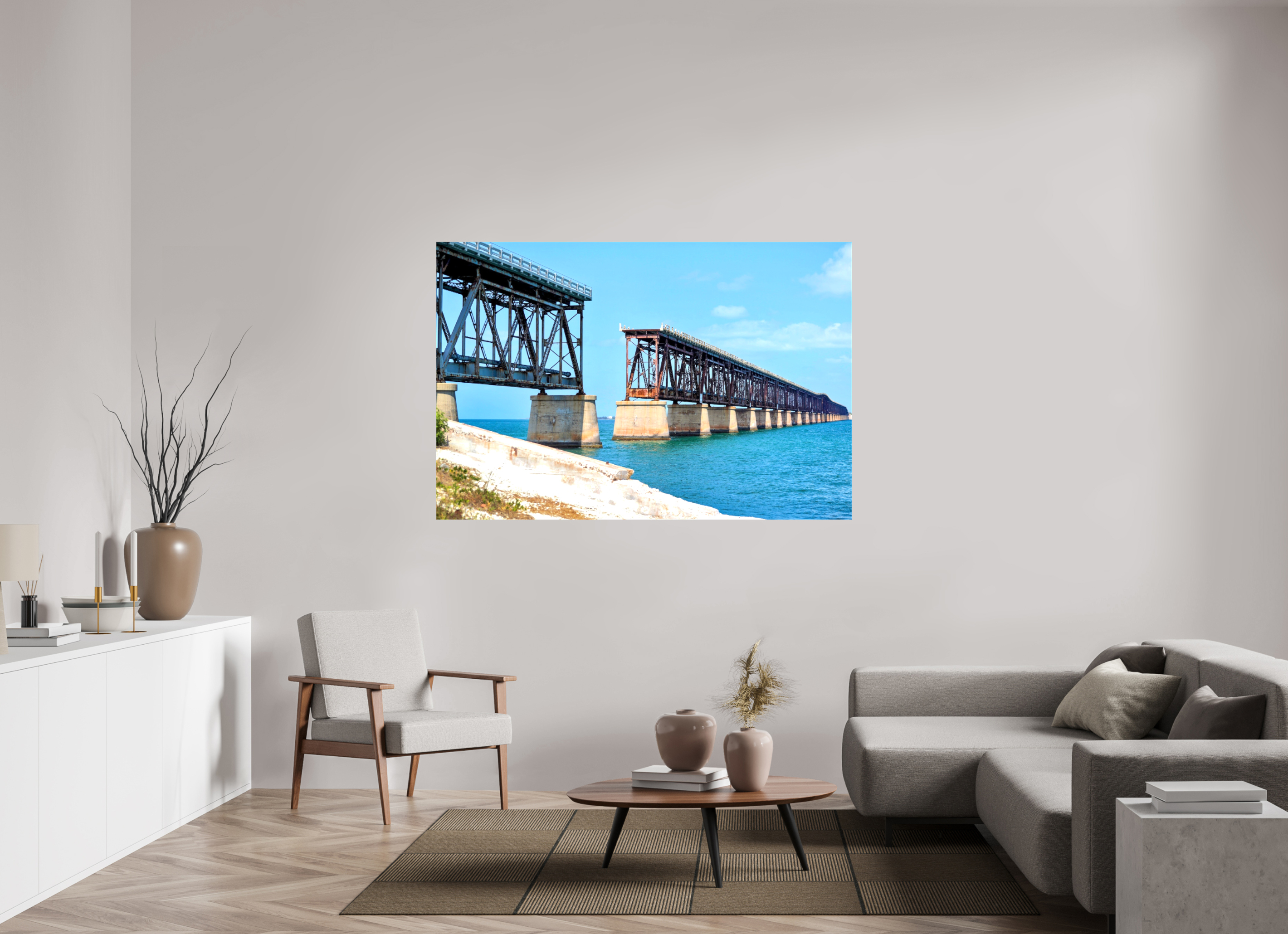 66 x 44″, Glossy Canvas on Stretcher Frame, 1,57" Wrapped Old Bahia Honda Bridge