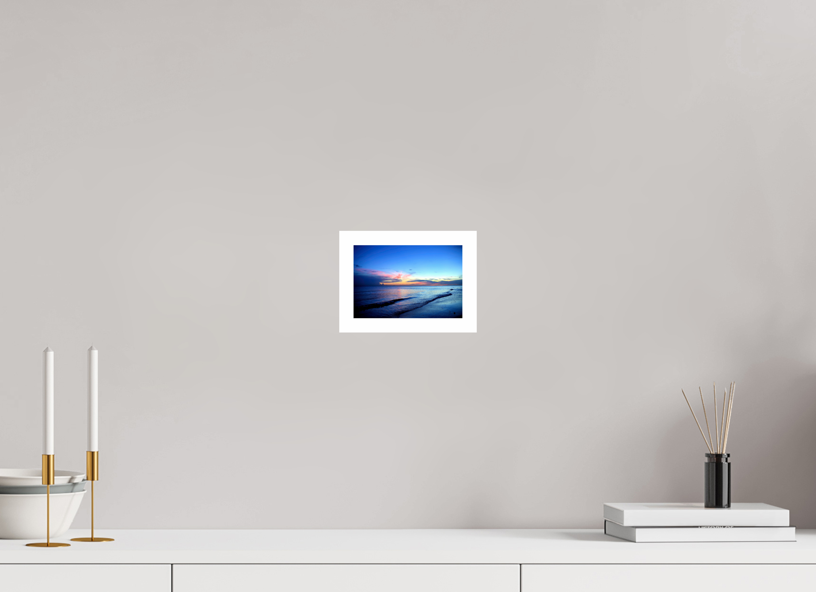 6 x 4″, Hahnemühle FineArt Pearl Print, .79" white border Indigo Horizon
