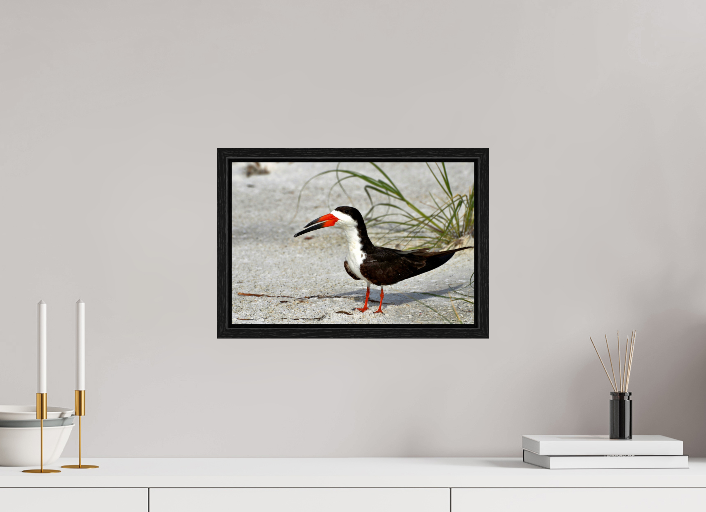 15 x 10″, Floater Frame, Basel 0.6", Black Oak, Glossy Acrylic Glass Sand & Black Skimmer