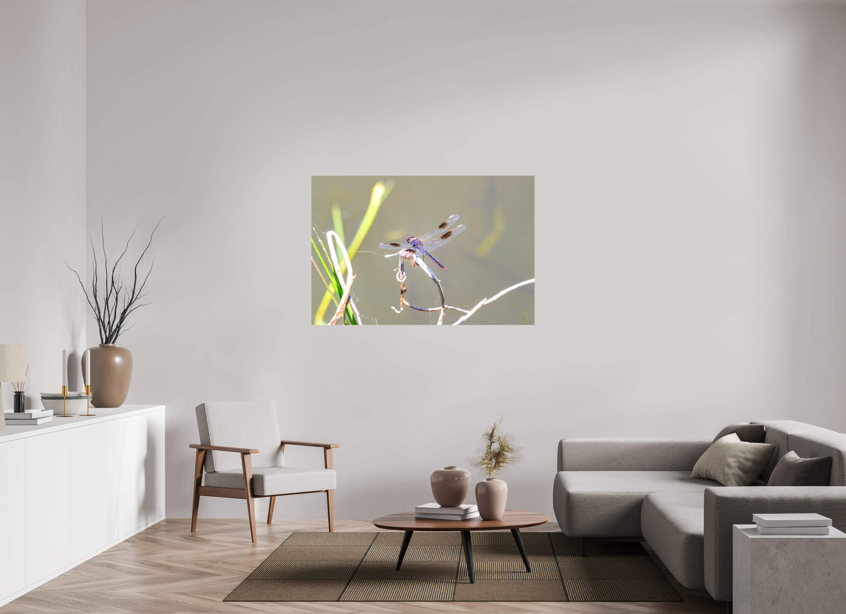 54 x 36″, Glossy Canvas on Stretcher Frame, 1,57" Wrapped Pennant Dragonfly in the Marsh