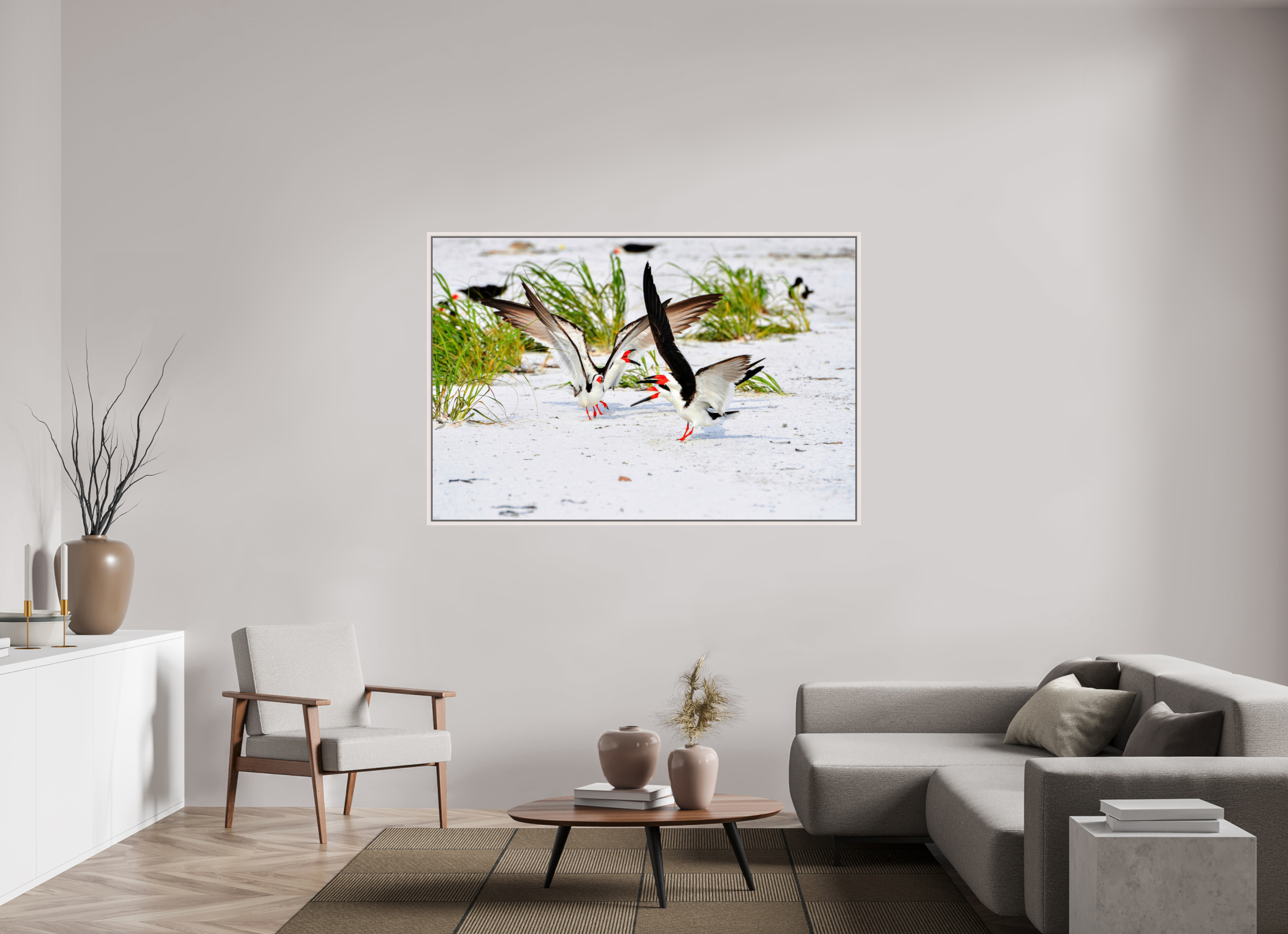 66 x 44″, Floater Frame, Basel 0.6", Maple White, Glossy Acrylic Glass The Skimmer Dance