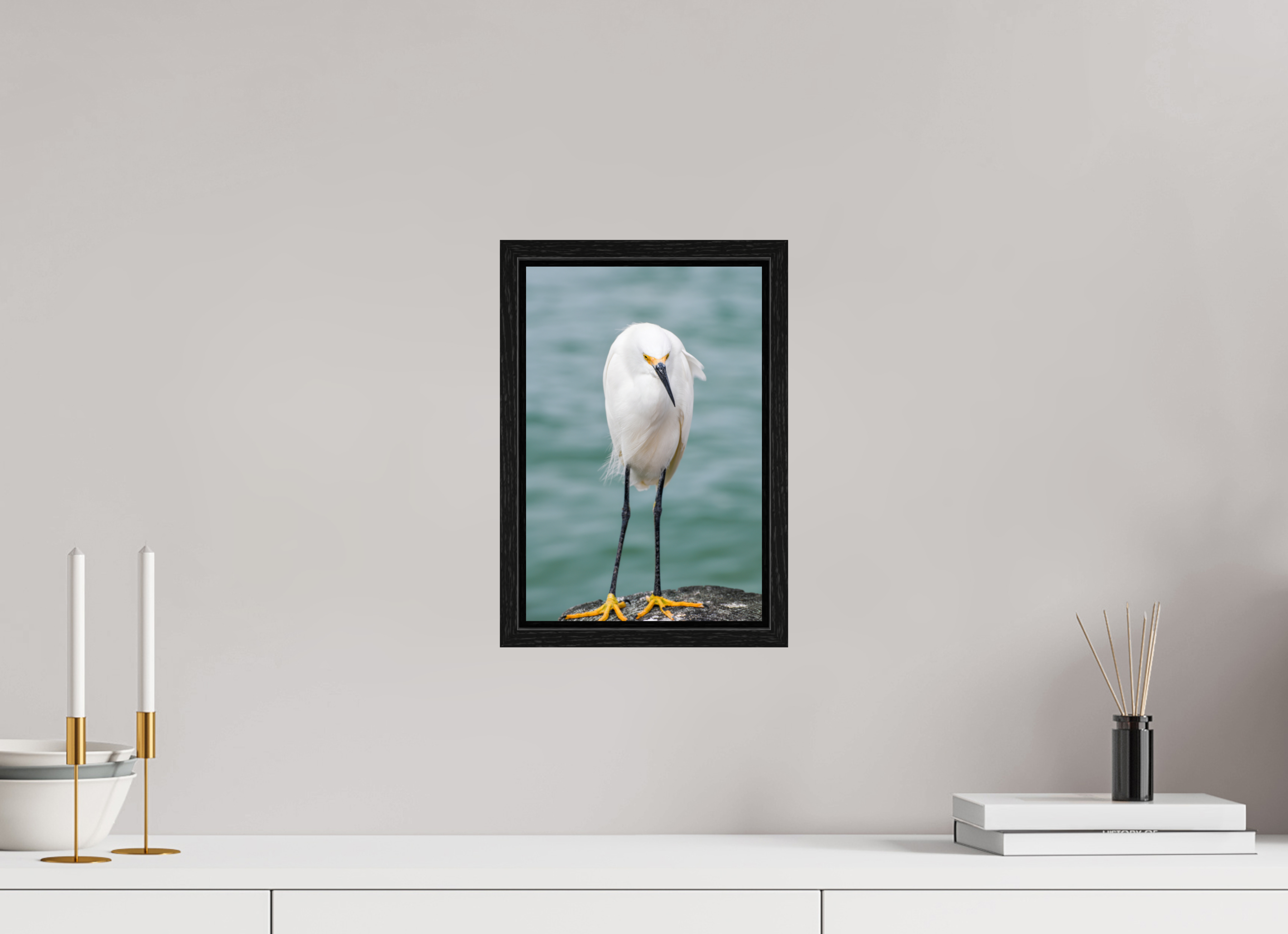 8 x 12″, Floater Frame, Basel 0.6", Black Oak, Glossy Acrylic Glass The Patient Hunter