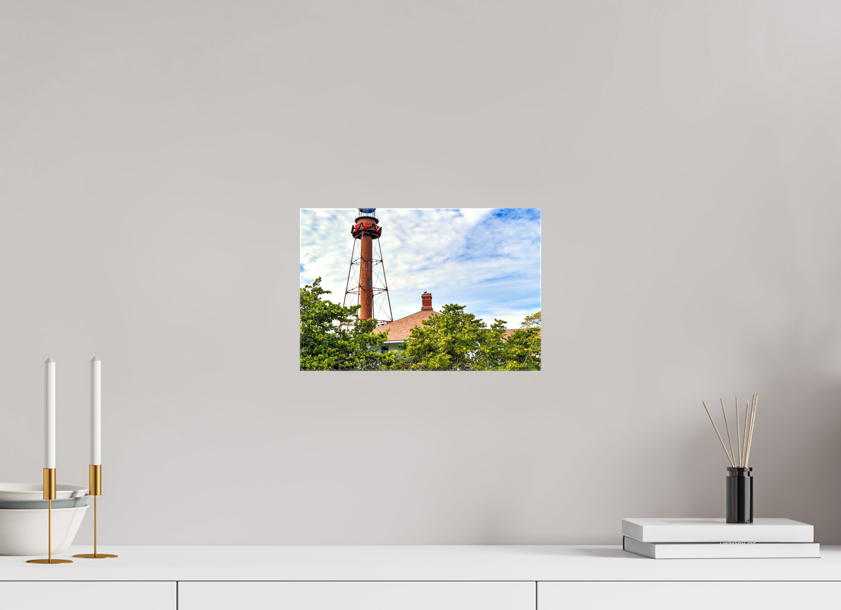 12 x 8″, Glossy Canvas on Stretcher Frame, 1,57" Wrapped Sanibel Island Lighthouse – Holiday Edition