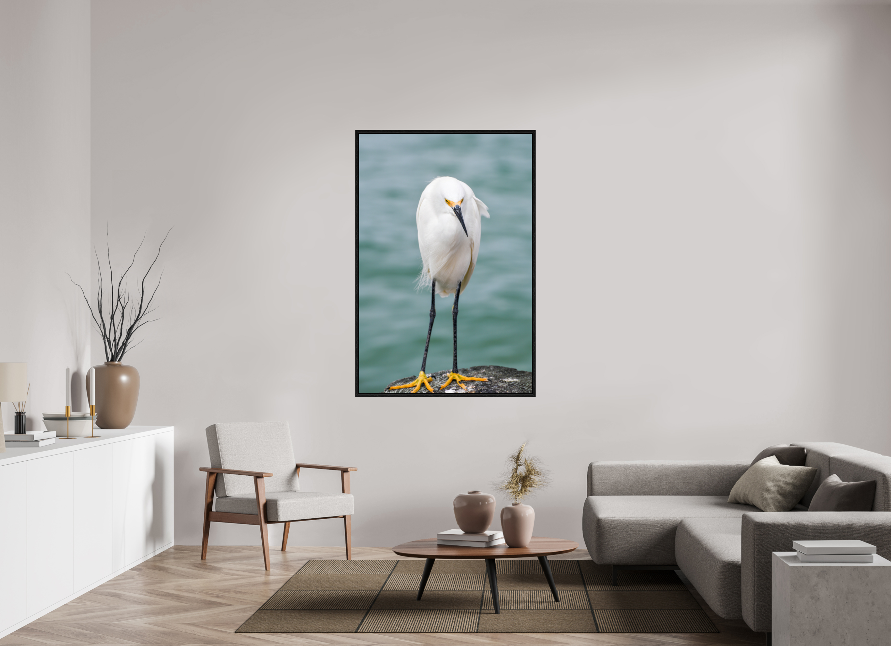 40 x 60″, Floater Frame, Basel 0.6", Black Oak, Glossy Acrylic Glass The Patient Hunter