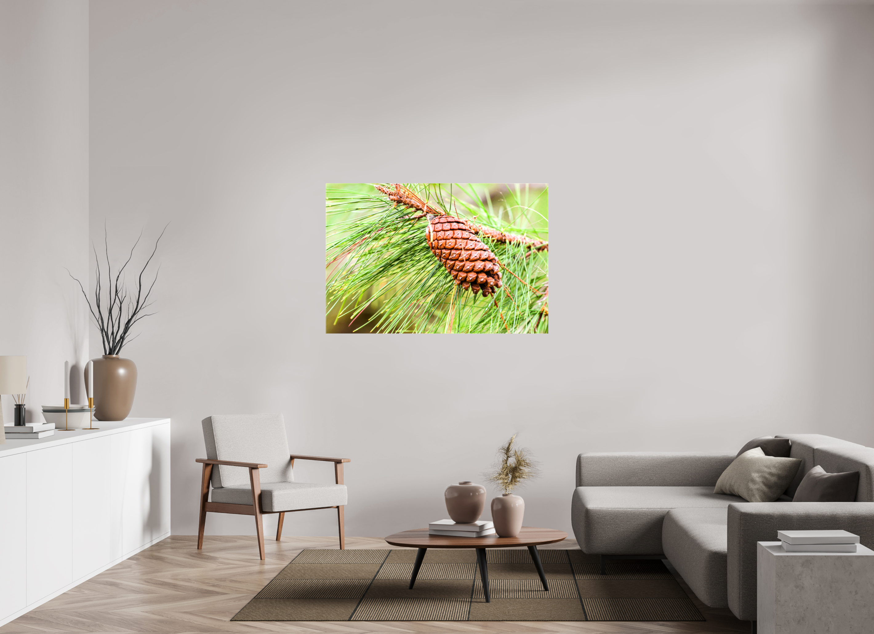 52 x 35″, Glossy Canvas on Stretcher Frame, 1,57" Wrapped The Longleaf Pine Cone