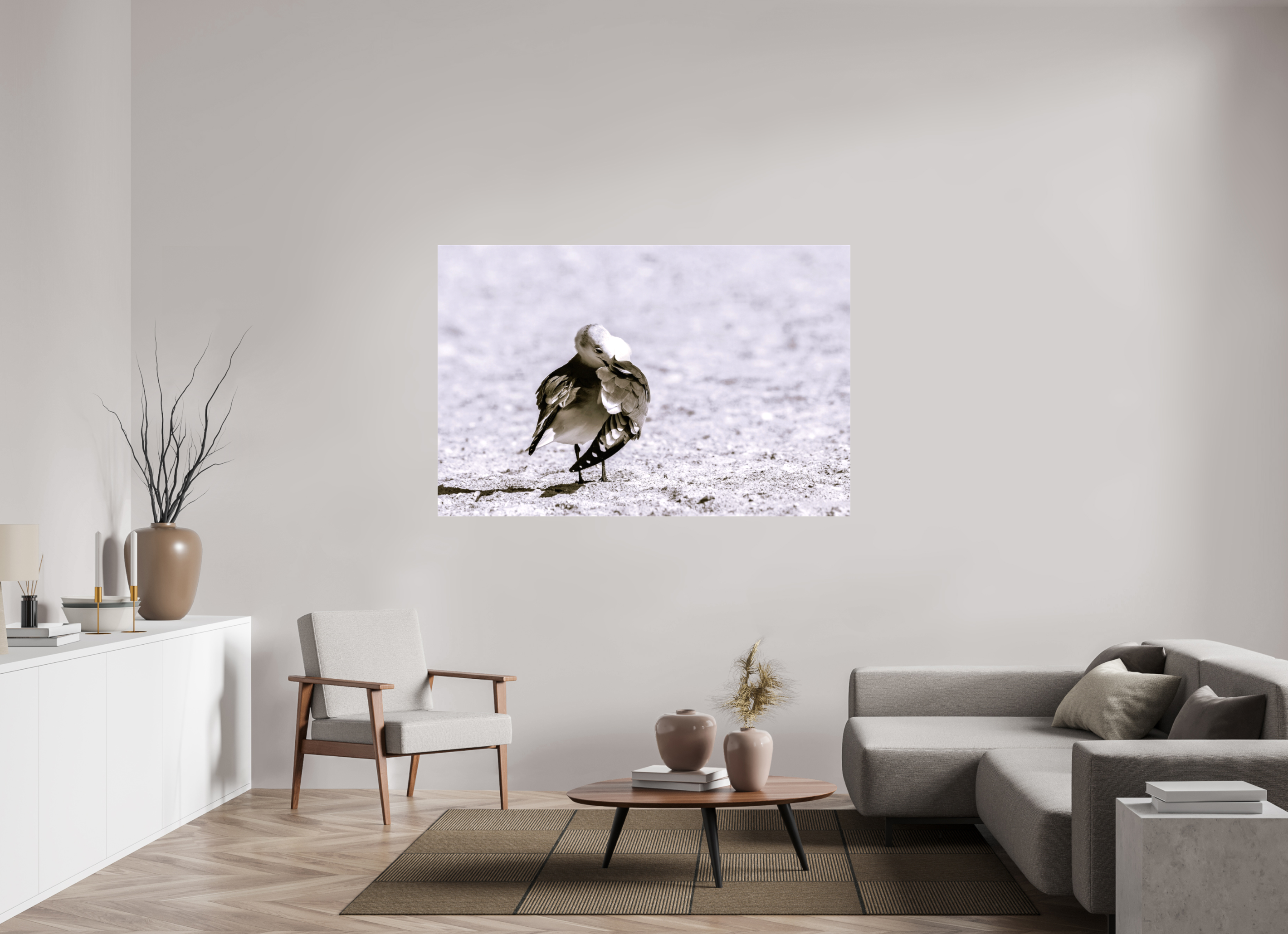 65.6 x 43″, Glossy Canvas on Stretcher Frame, 1,57" Wrapped Preening Gull