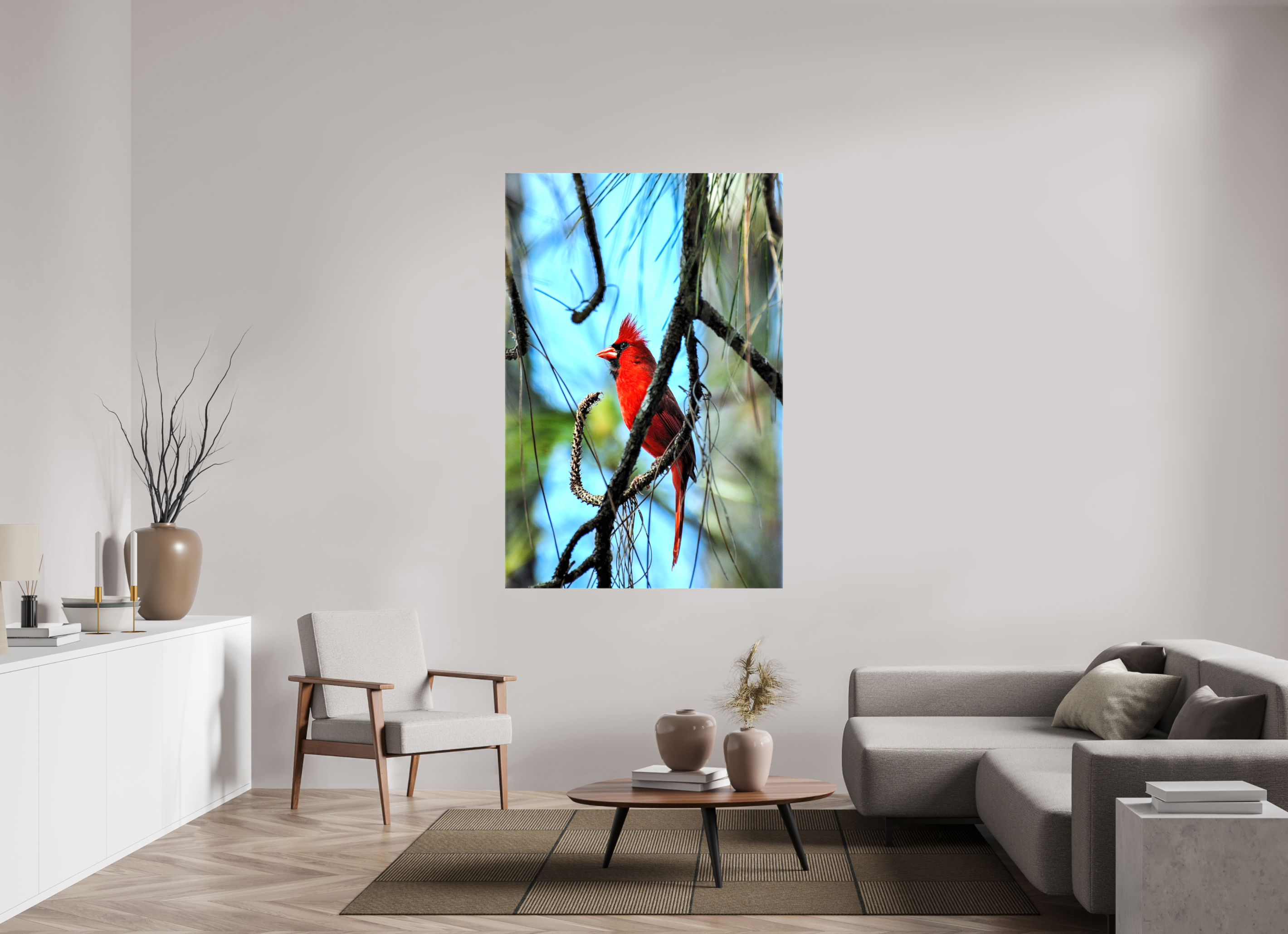 44 x 66″, Glossy Canvas on Stretcher Frame, 1,57" Wrapped The Corkscrew Cardinal