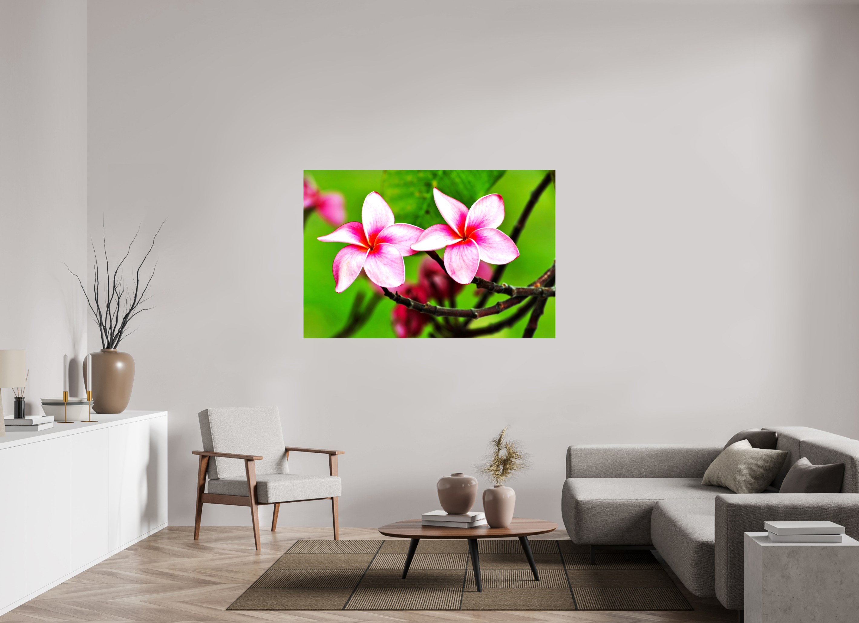 60 x 40″, Glossy Canvas on Stretcher Frame, 1,57" Wrapped Pink Plumeria Rubra (Frangipani)