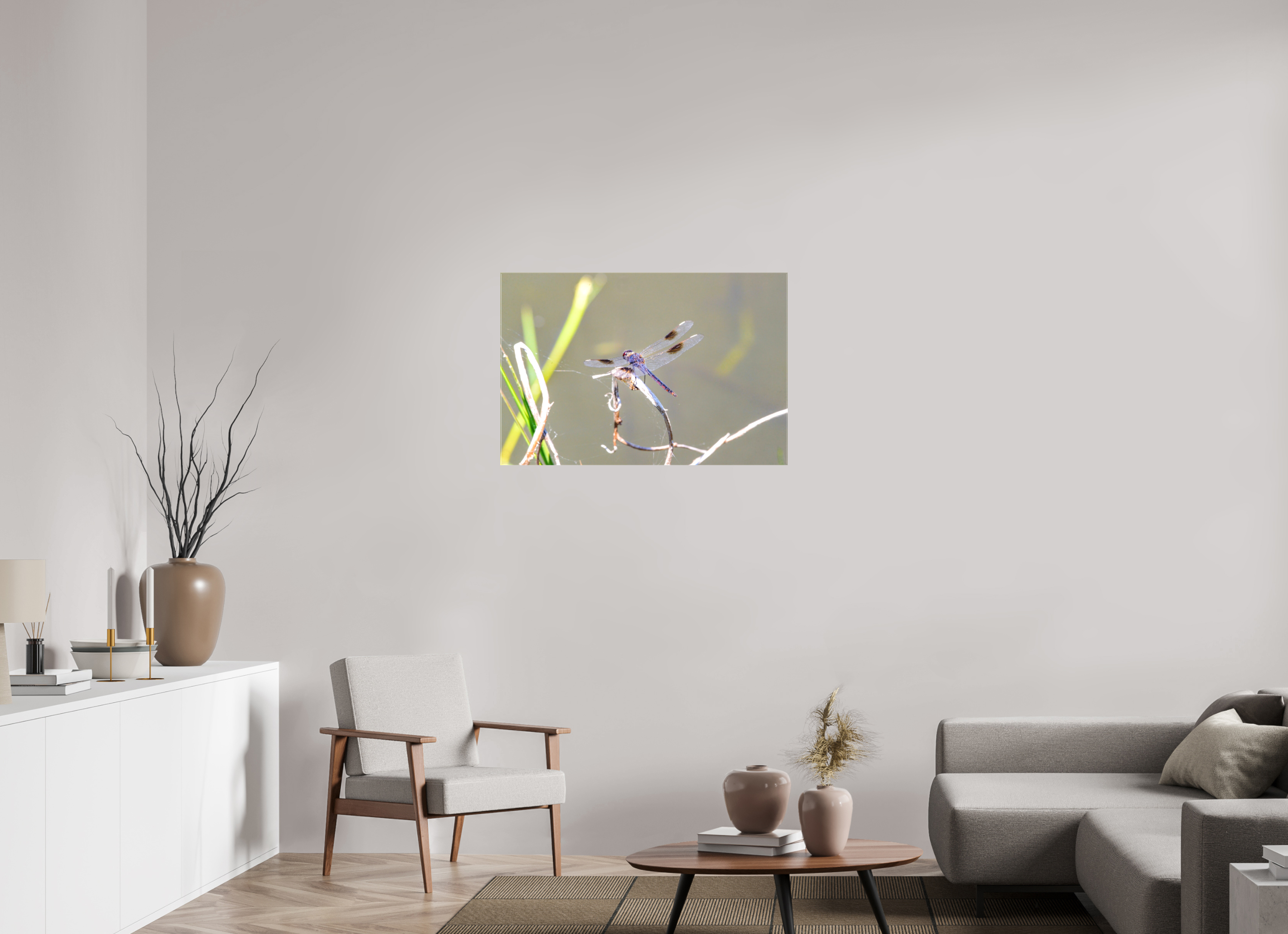 36 x 24″, Glossy Canvas on Stretcher Frame, 1,57" Wrapped Pennant Dragonfly in the Marsh