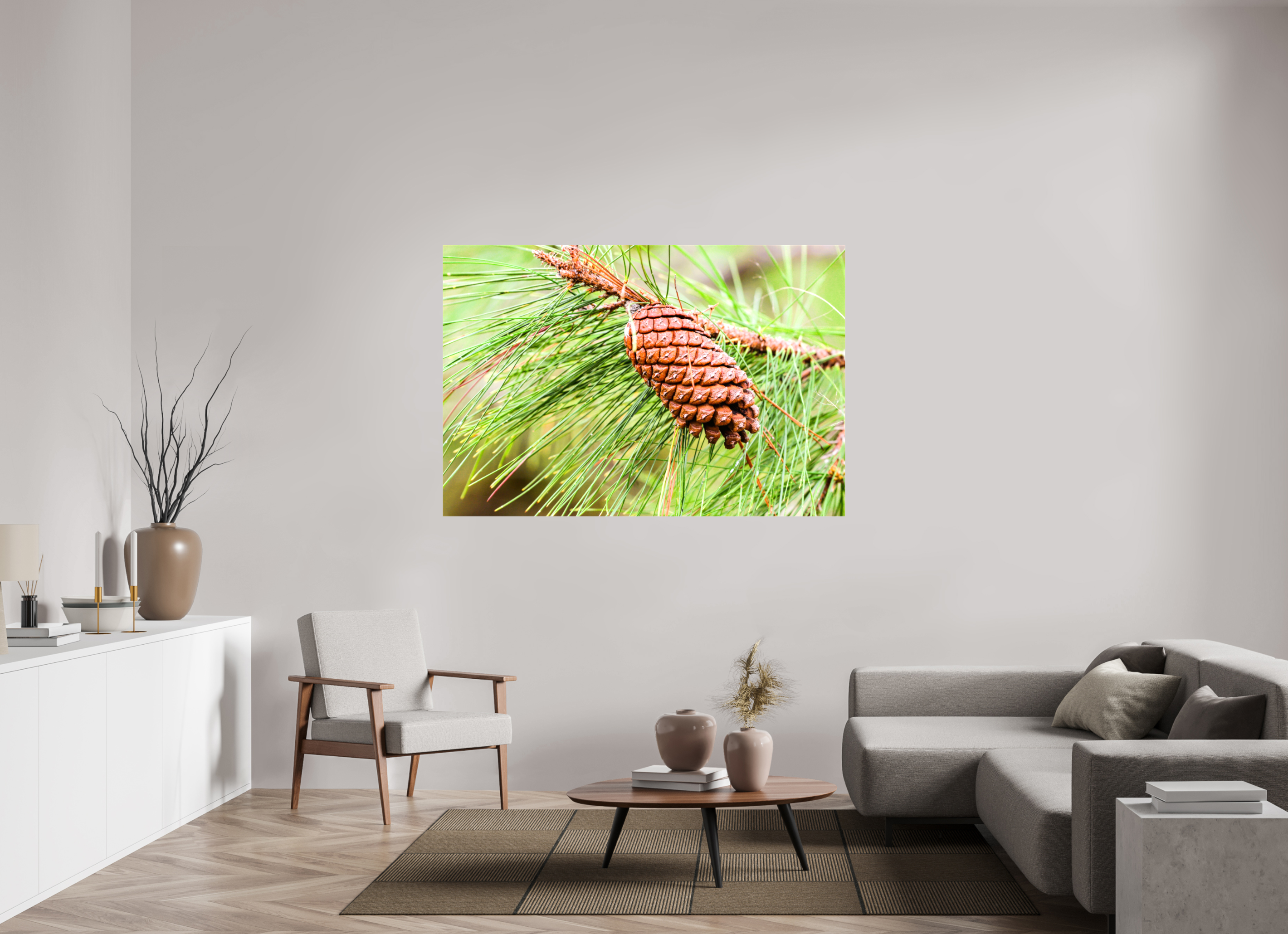 63.9 x 43″, Glossy Canvas on Stretcher Frame, 1,57" Wrapped The Longleaf Pine Cone