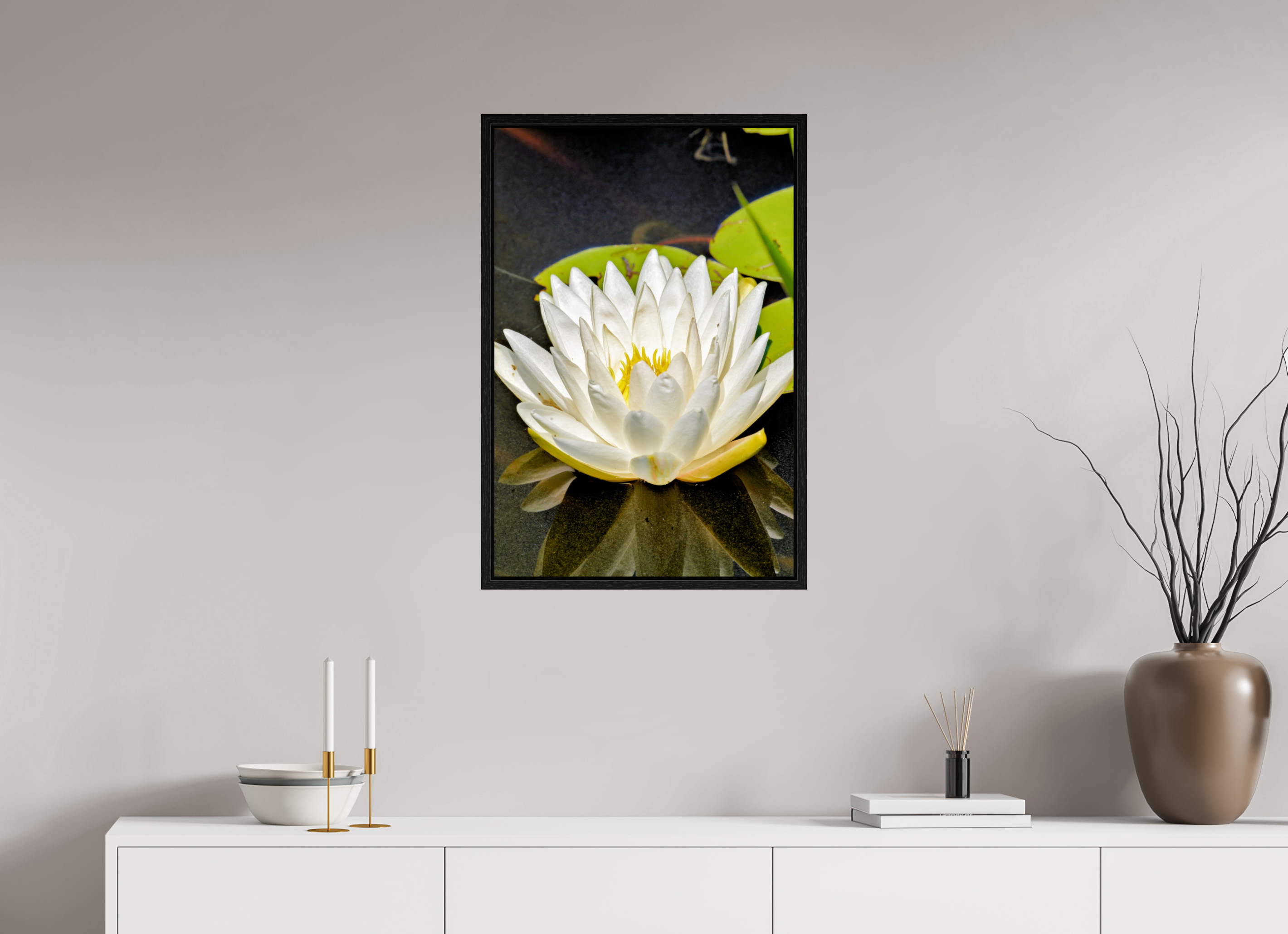 20 x 30″, Floater Frame The White Water Lily