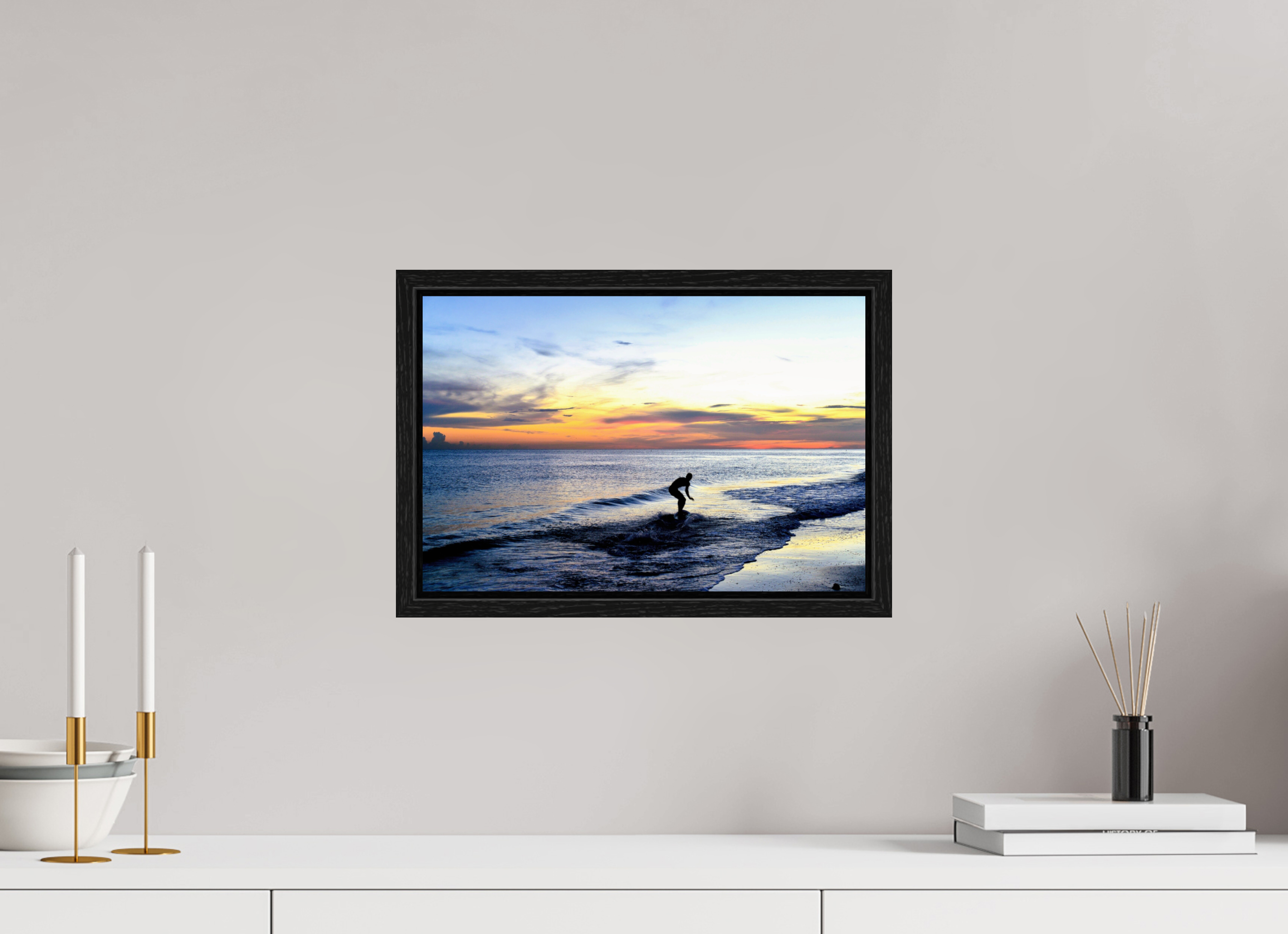 15 x 10″, Floater Frame, Basel 0.6", Black Oak, Glossy Acrylic Glass Chasing the Last Light